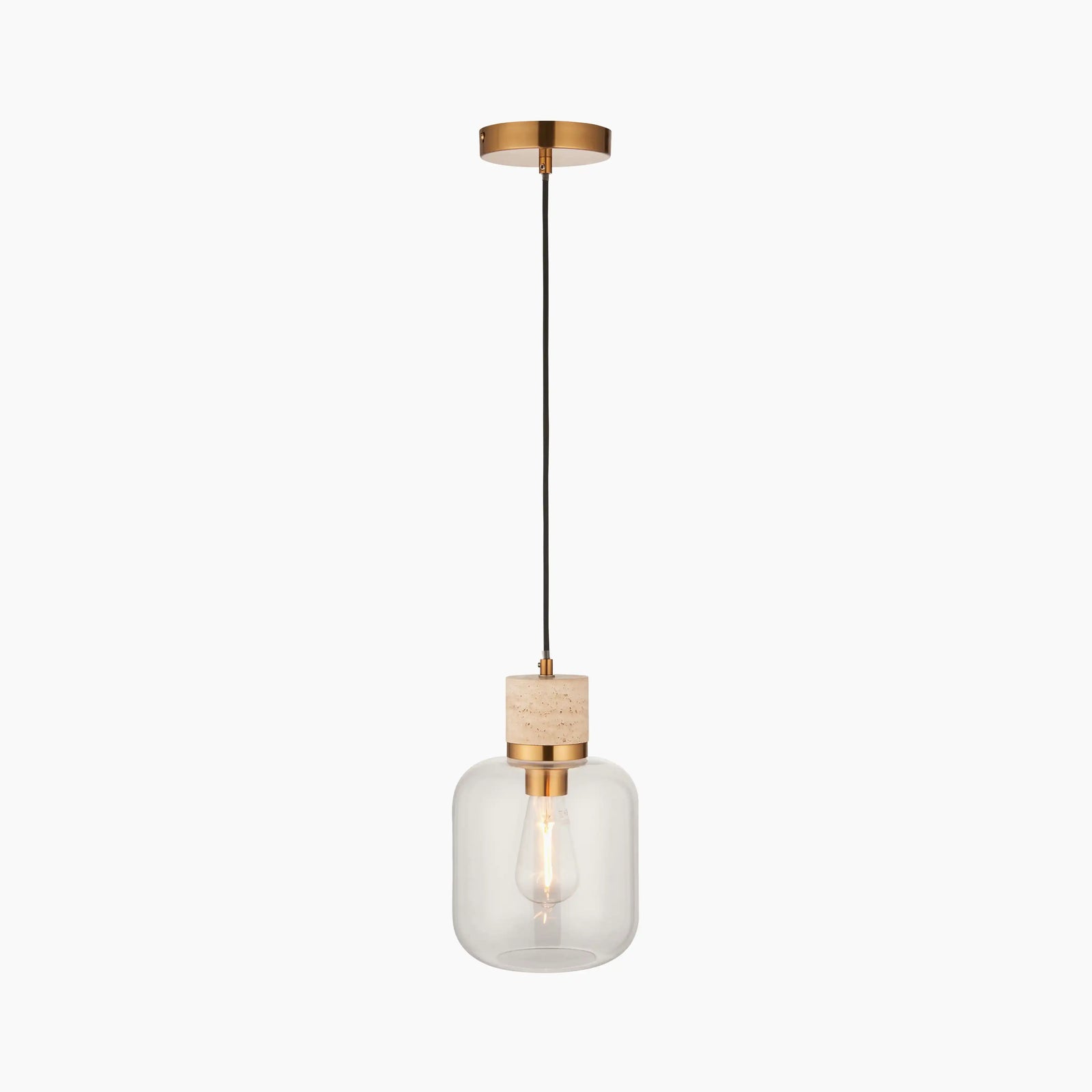 Nolan Pendant Light | Natural Travertine & Brass