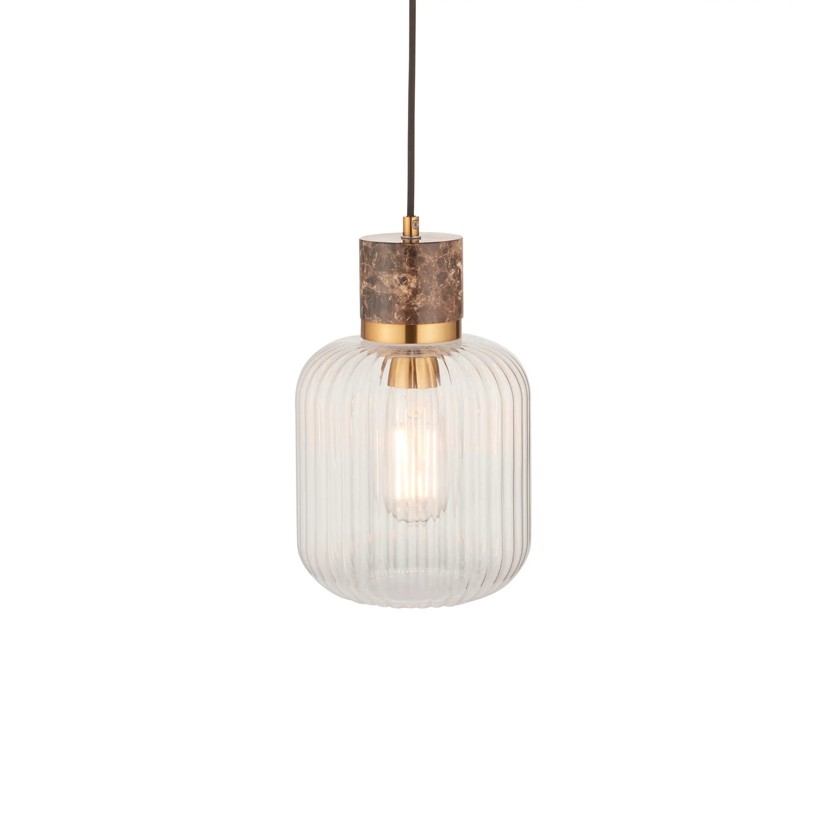 Nolan Ribbed Pendant Light | Dark Brown Marble & Brass