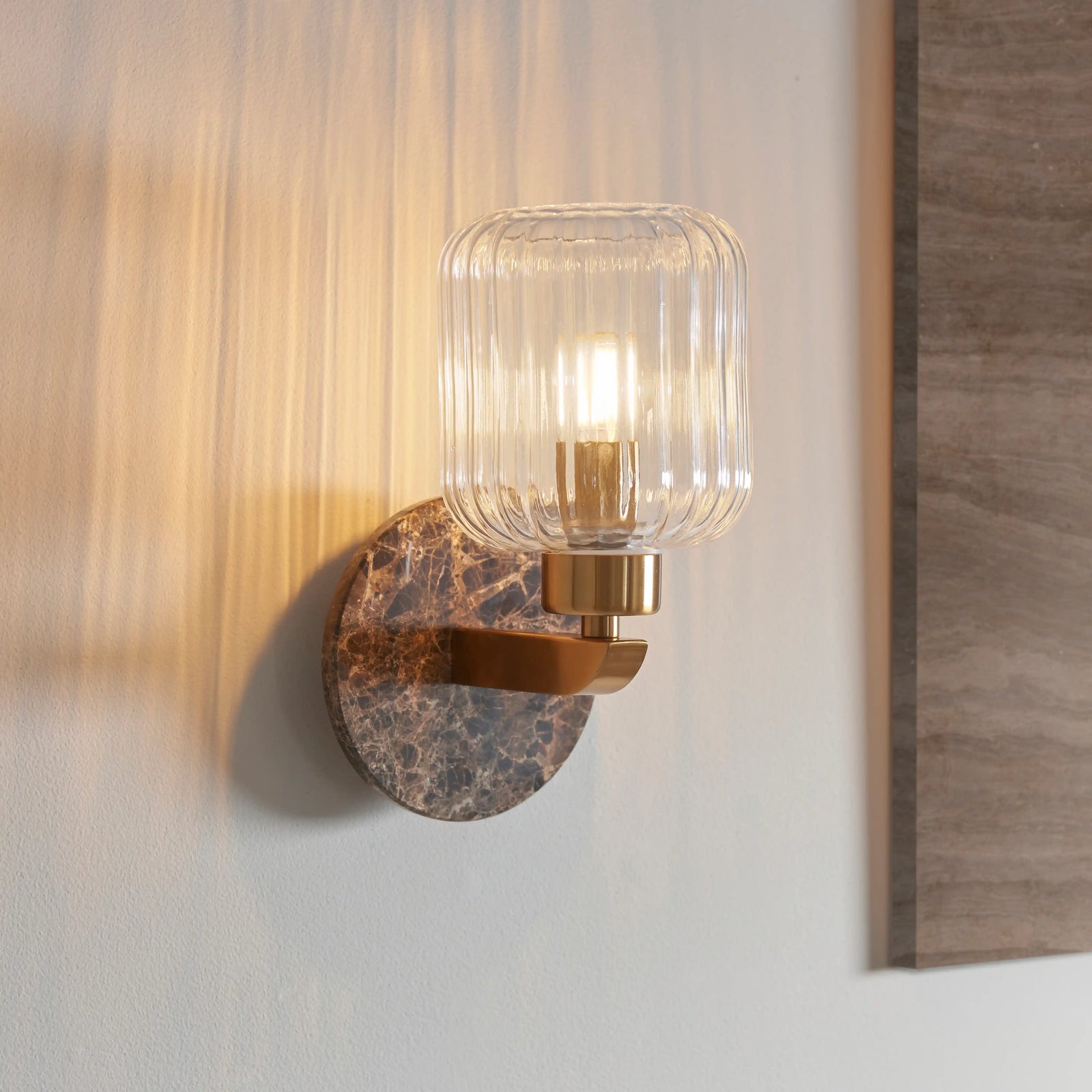 Nolan Ribbed Wall Light | Dark Brown Marble & Brass