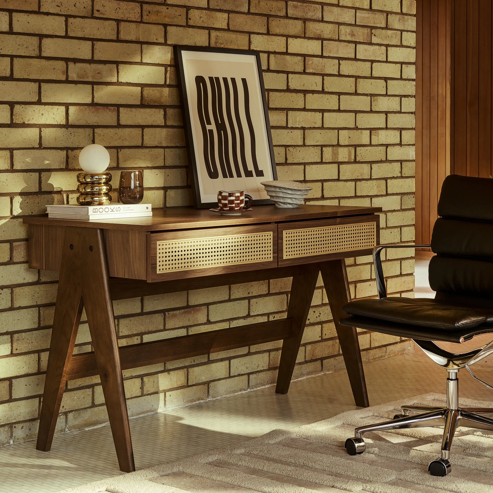 Campbell Large Wooden 2 Drawer Desk | Walnut