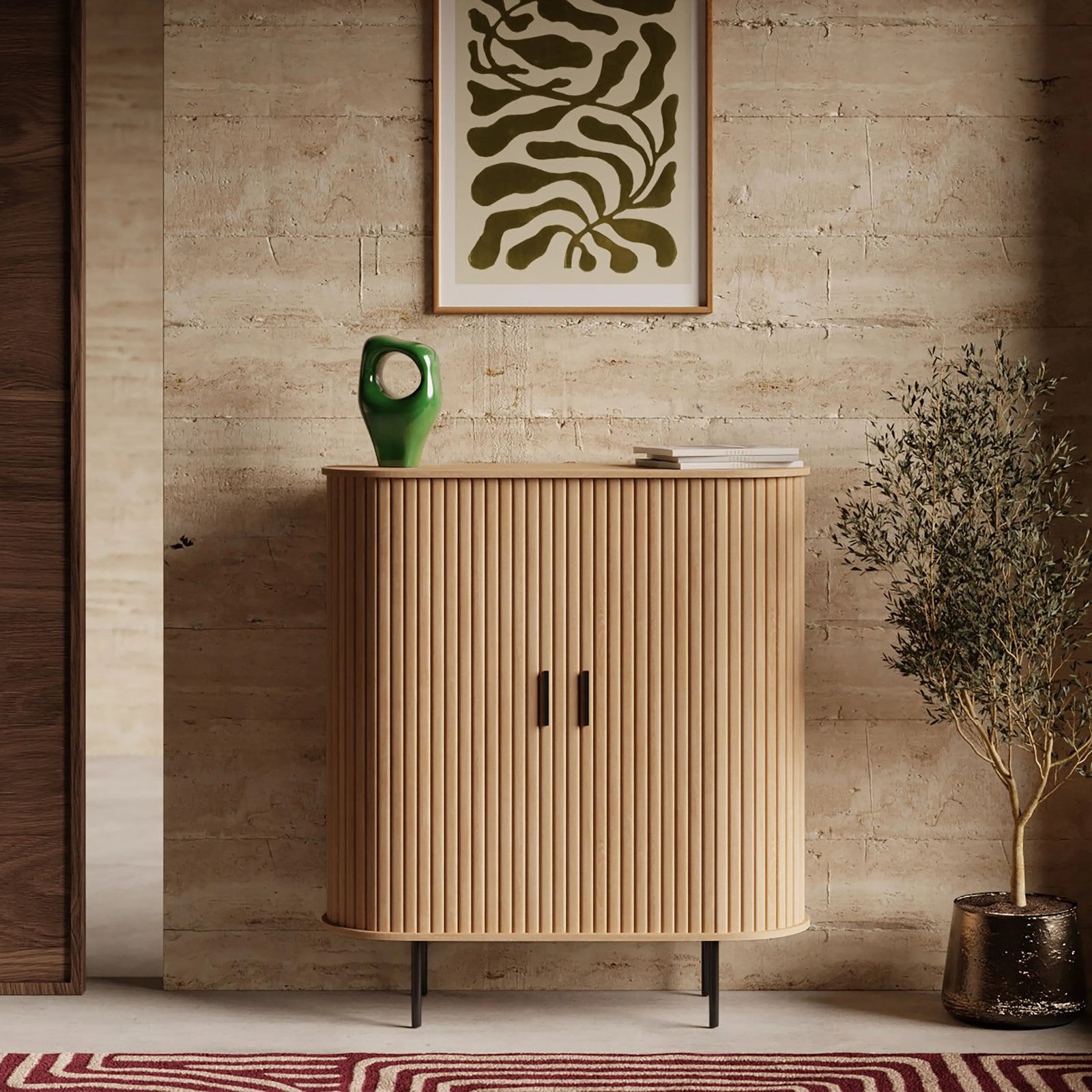 Mika Tall Wooden Sideboard | Oak & Black