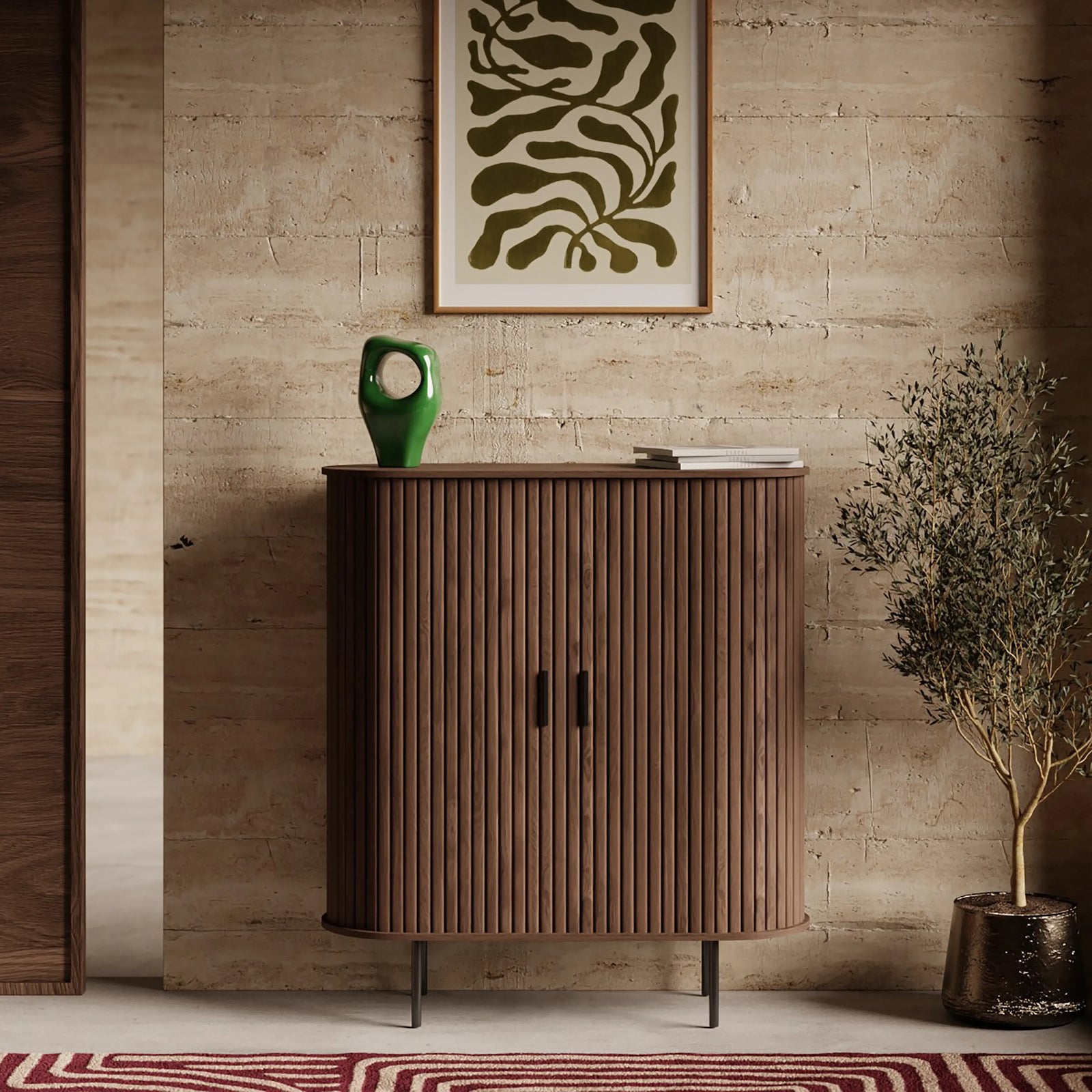 Mika Tall Wooden Sideboard | Walnut & Black
