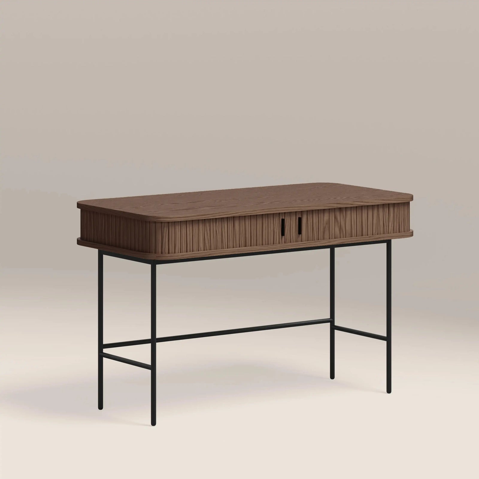 Mika Wooden 2 Drawer Desk | Walnut & Black