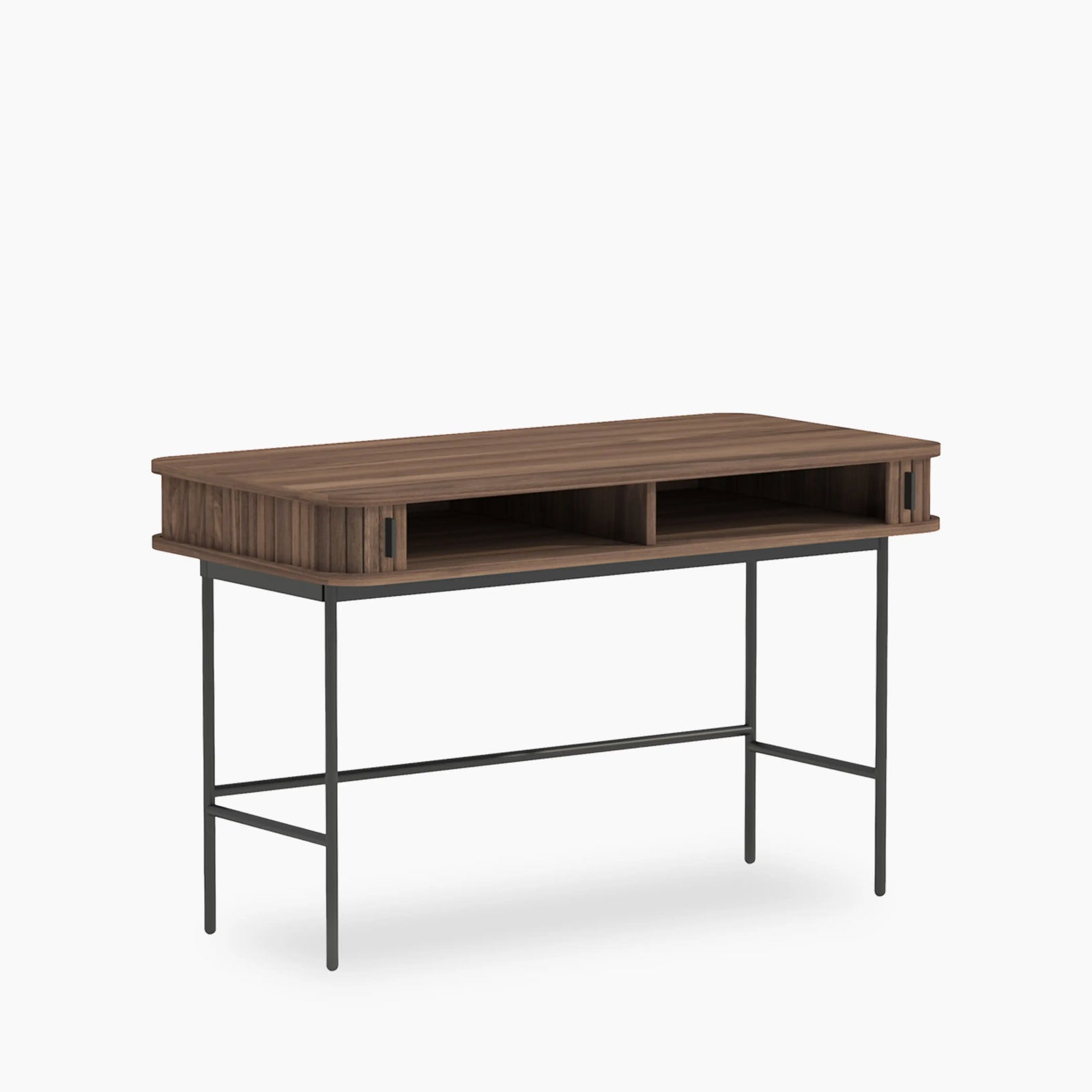 Mika Wooden 2 Drawer Desk | Walnut & Black