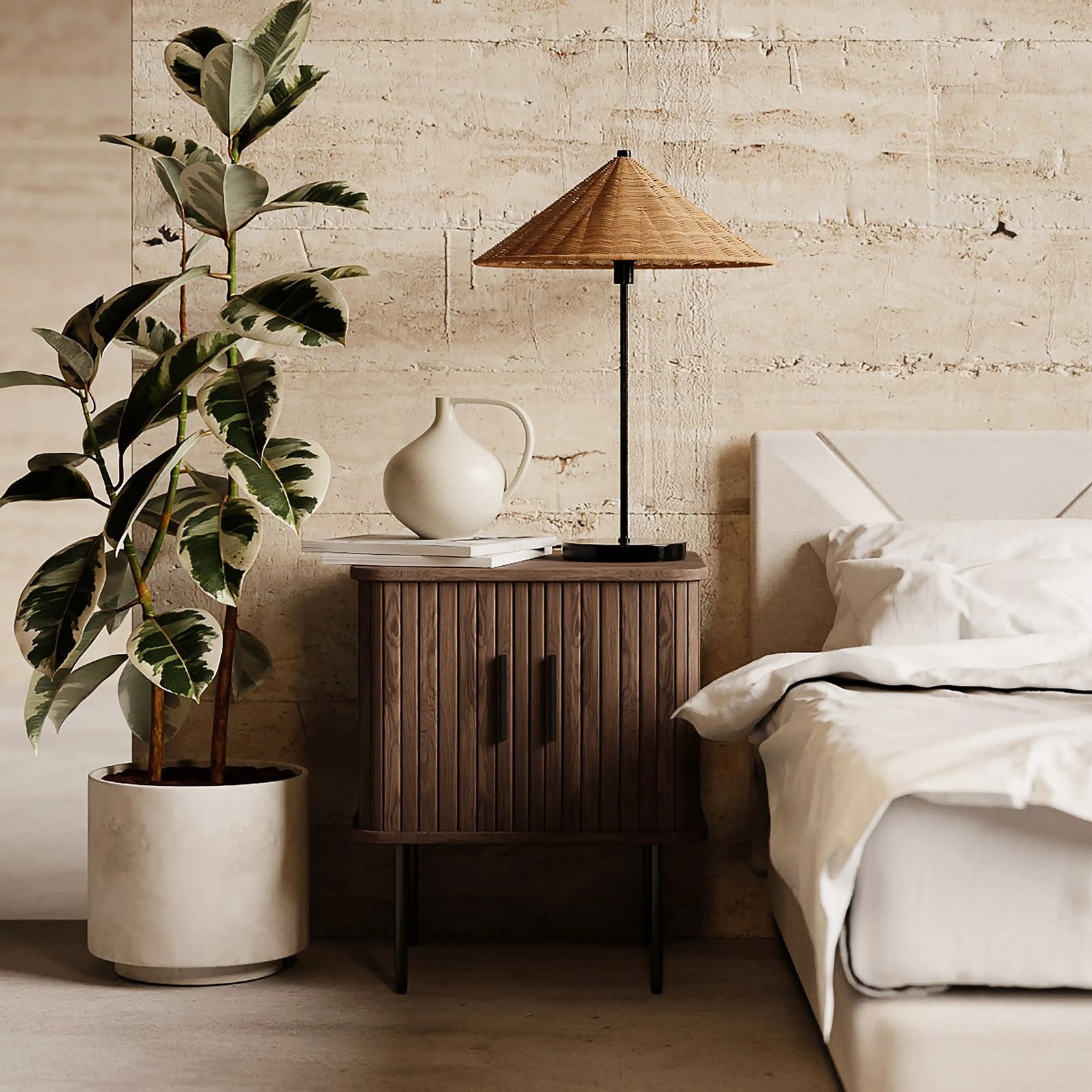 Mika Square Wooden 1 Drawer Bedside Table | Walnut & Black