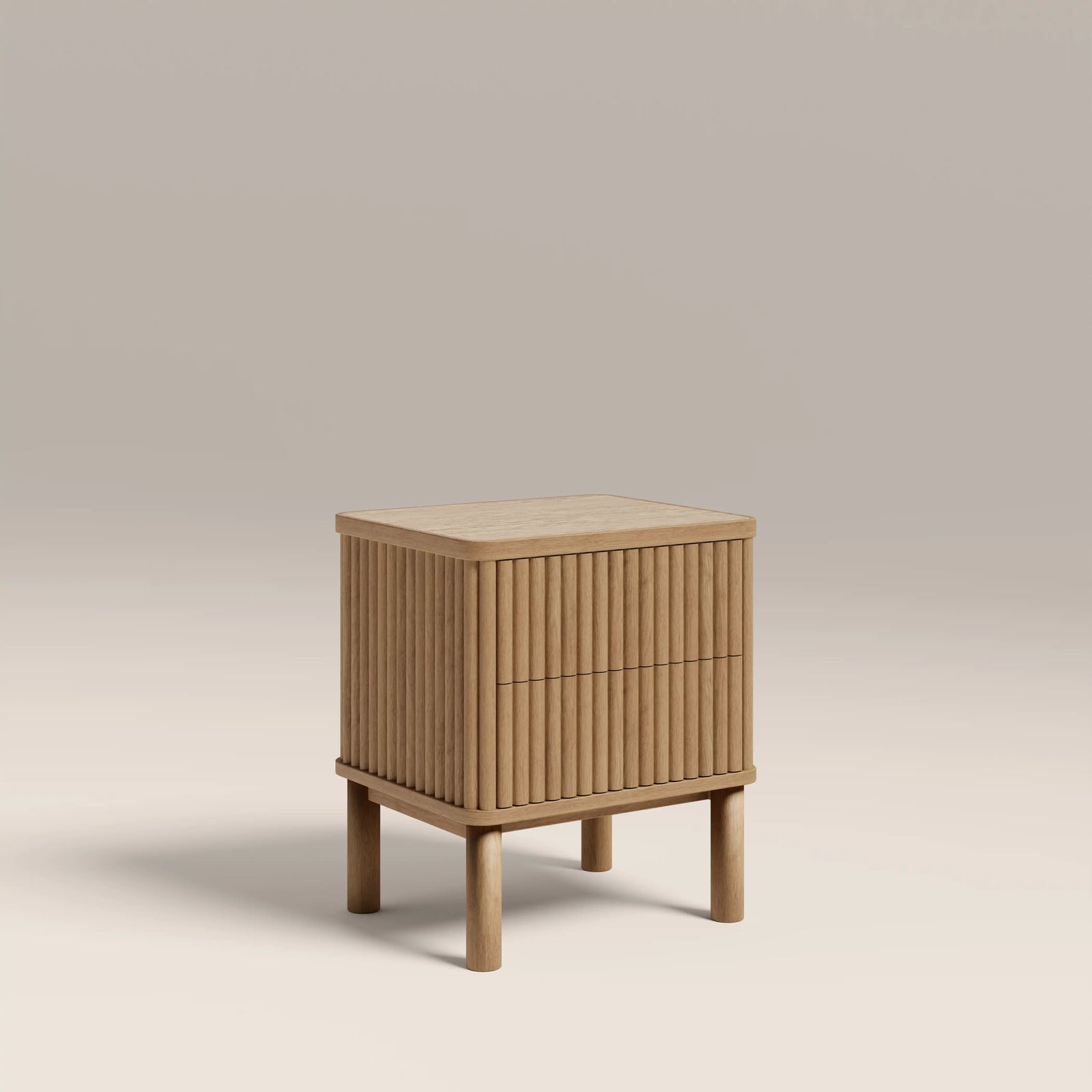 Santana  2 Drawer Bedside Table | Natural Travertine Effect Sintered Stone & Oak
