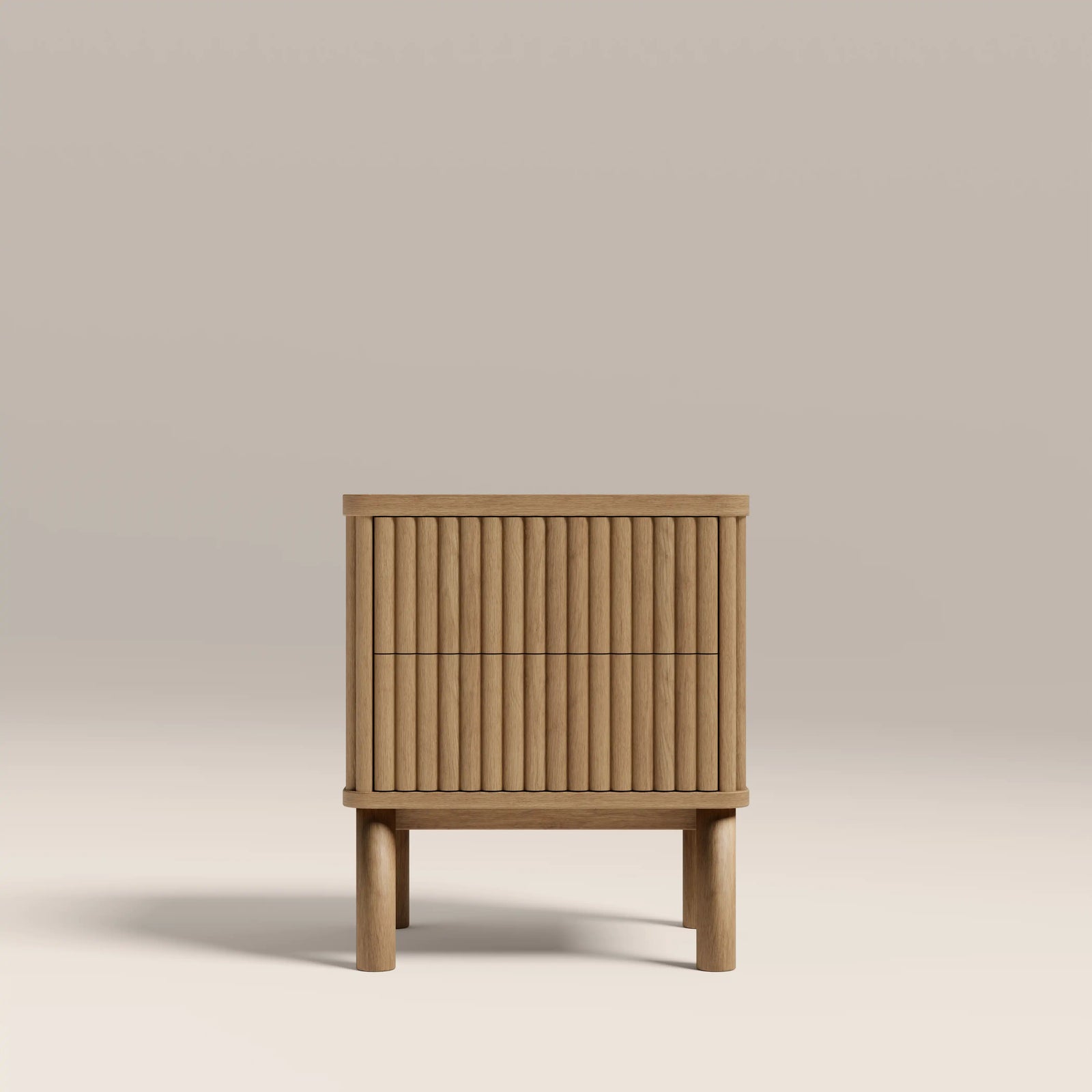 Santana  2 Drawer Bedside Table | Natural Travertine Effect Sintered Stone & Oak