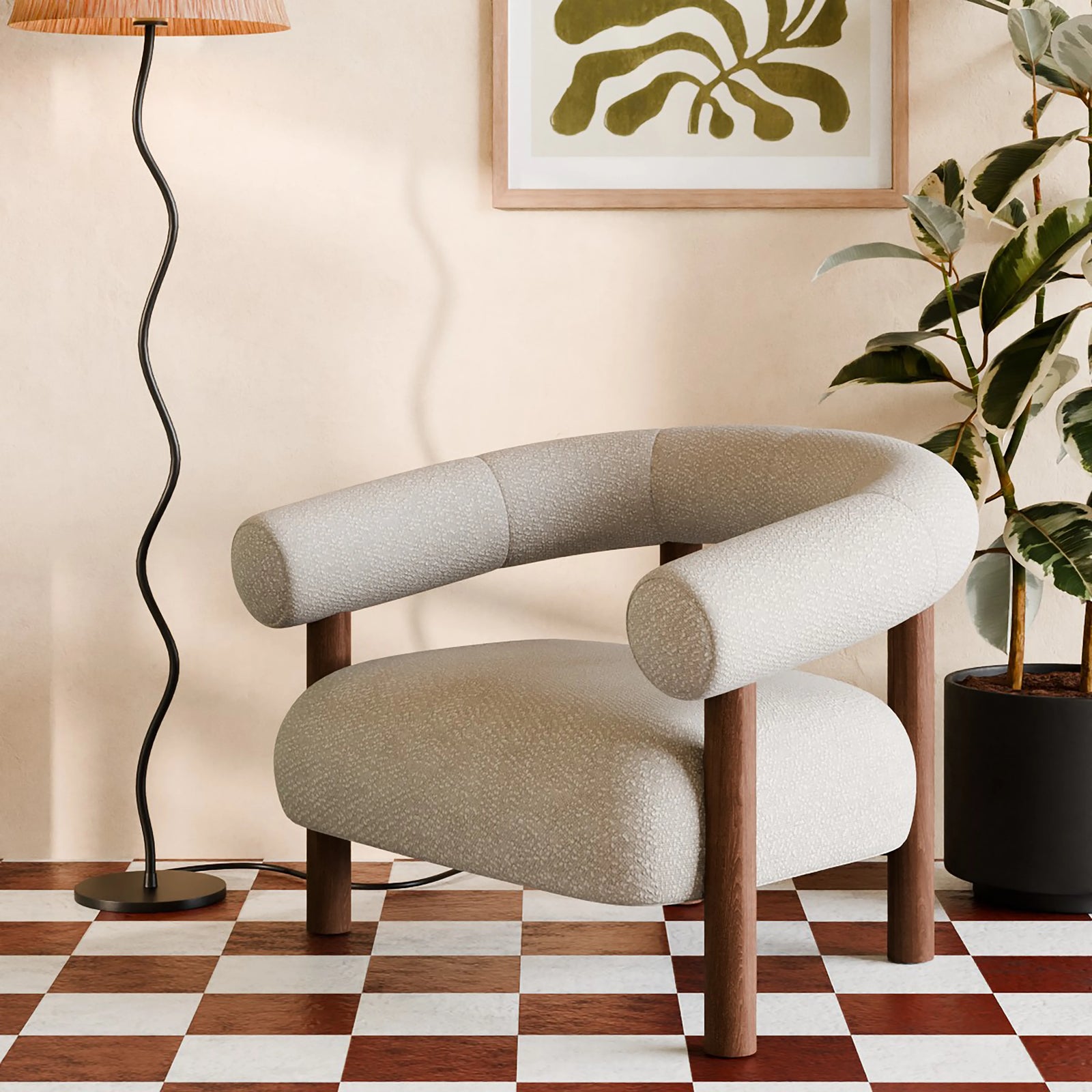 Cielo Armchair | Speckled Stone Sustainable Boucle & Walnut