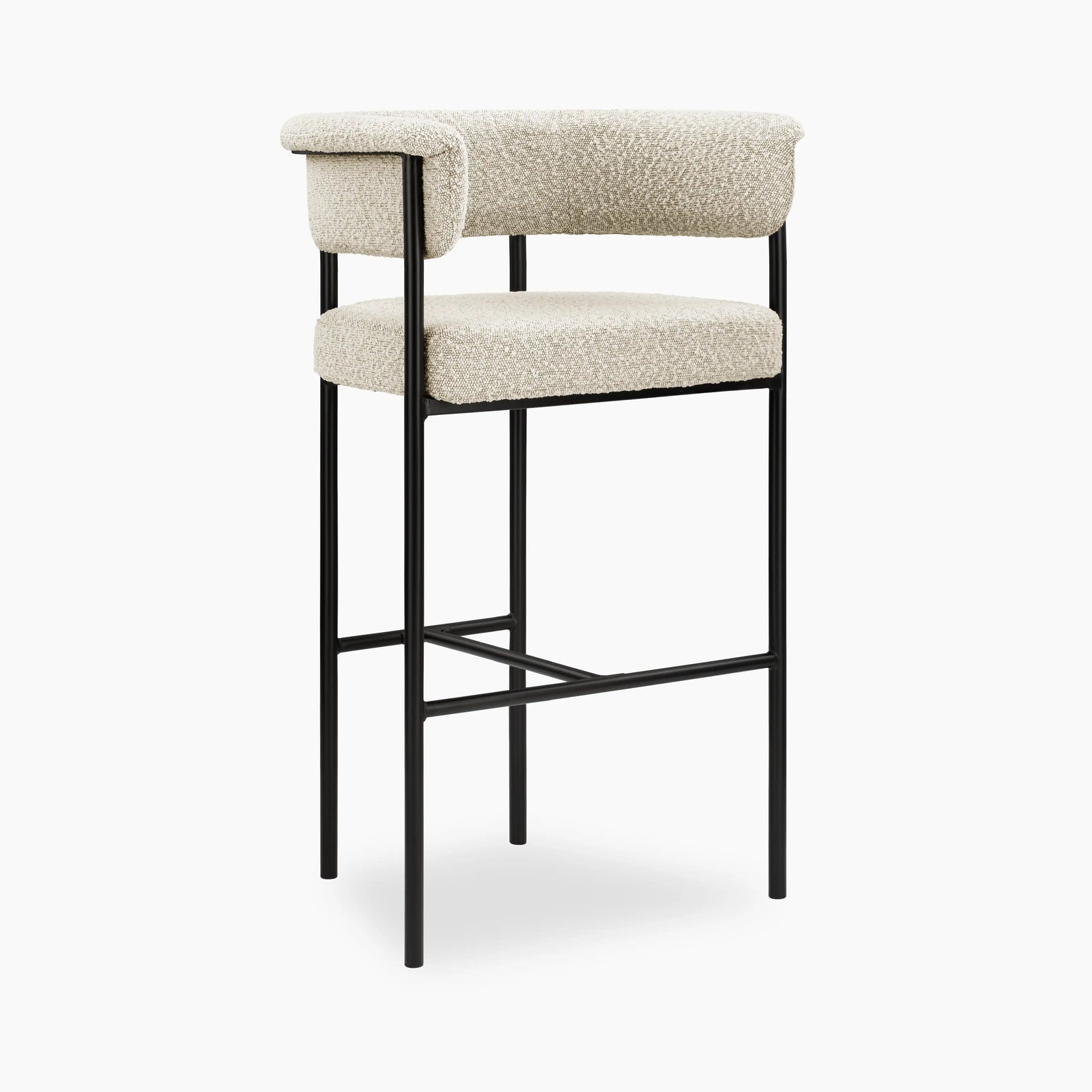 Roane Bar Stool | Speckled Stone Sustainable Boucle & Black