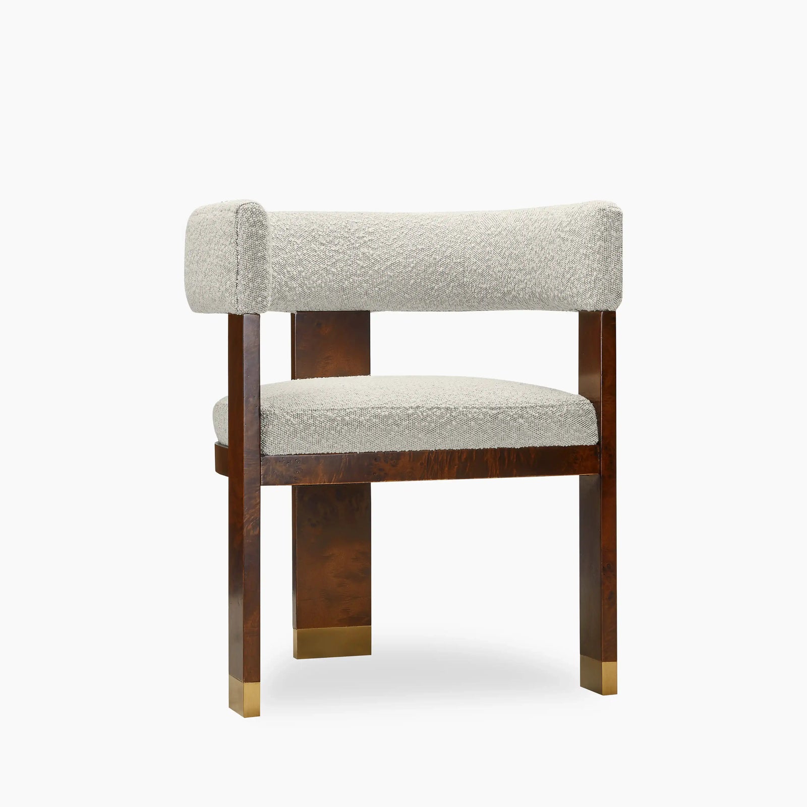 Perry Carver Dining Chair | Speckled Stone Sustainable Boucle & Walnut Burl Wood
