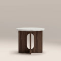 Moreton Round Side Table | White Marble Effect & Walnut