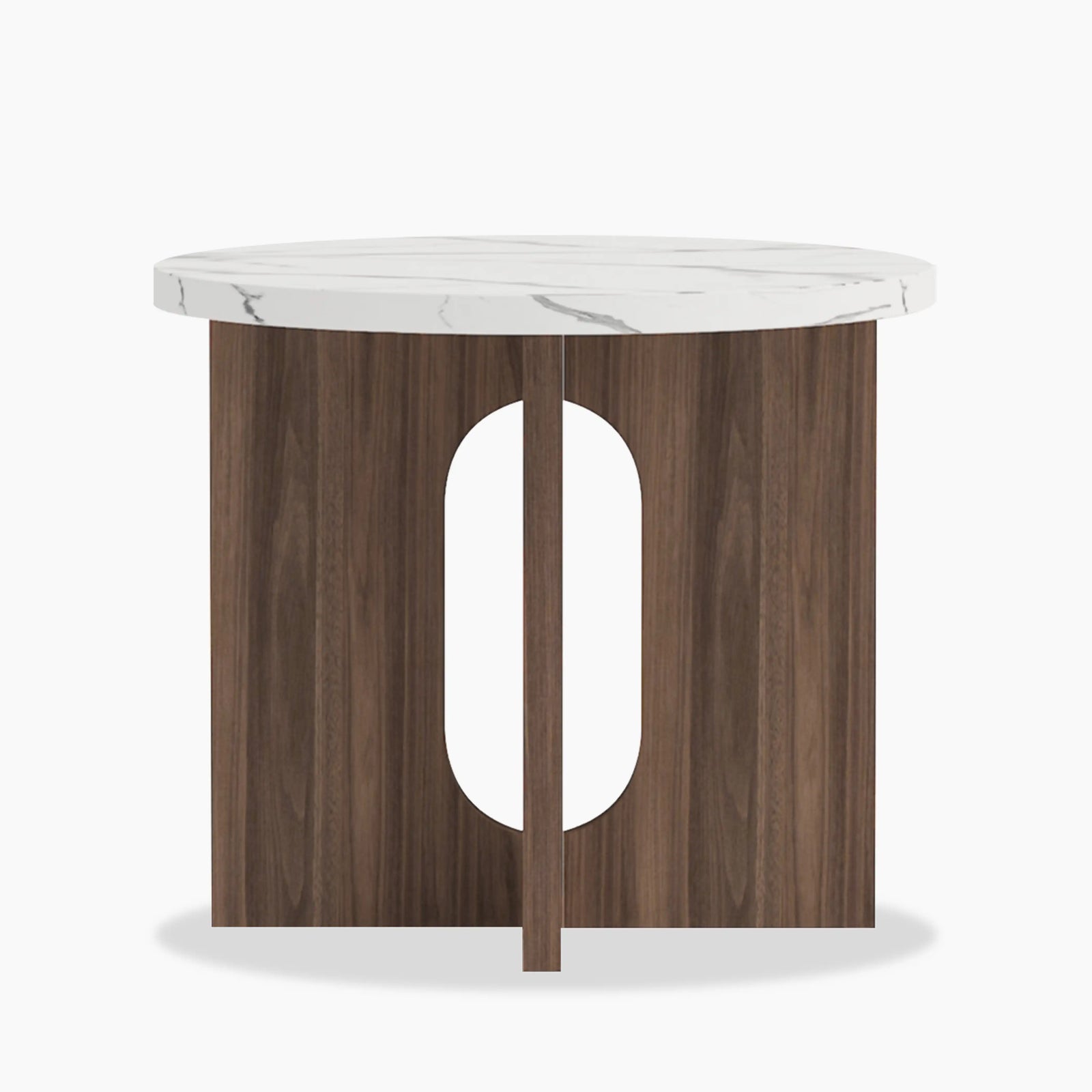 Moreton Round Wooden Side Table | White & Walnut