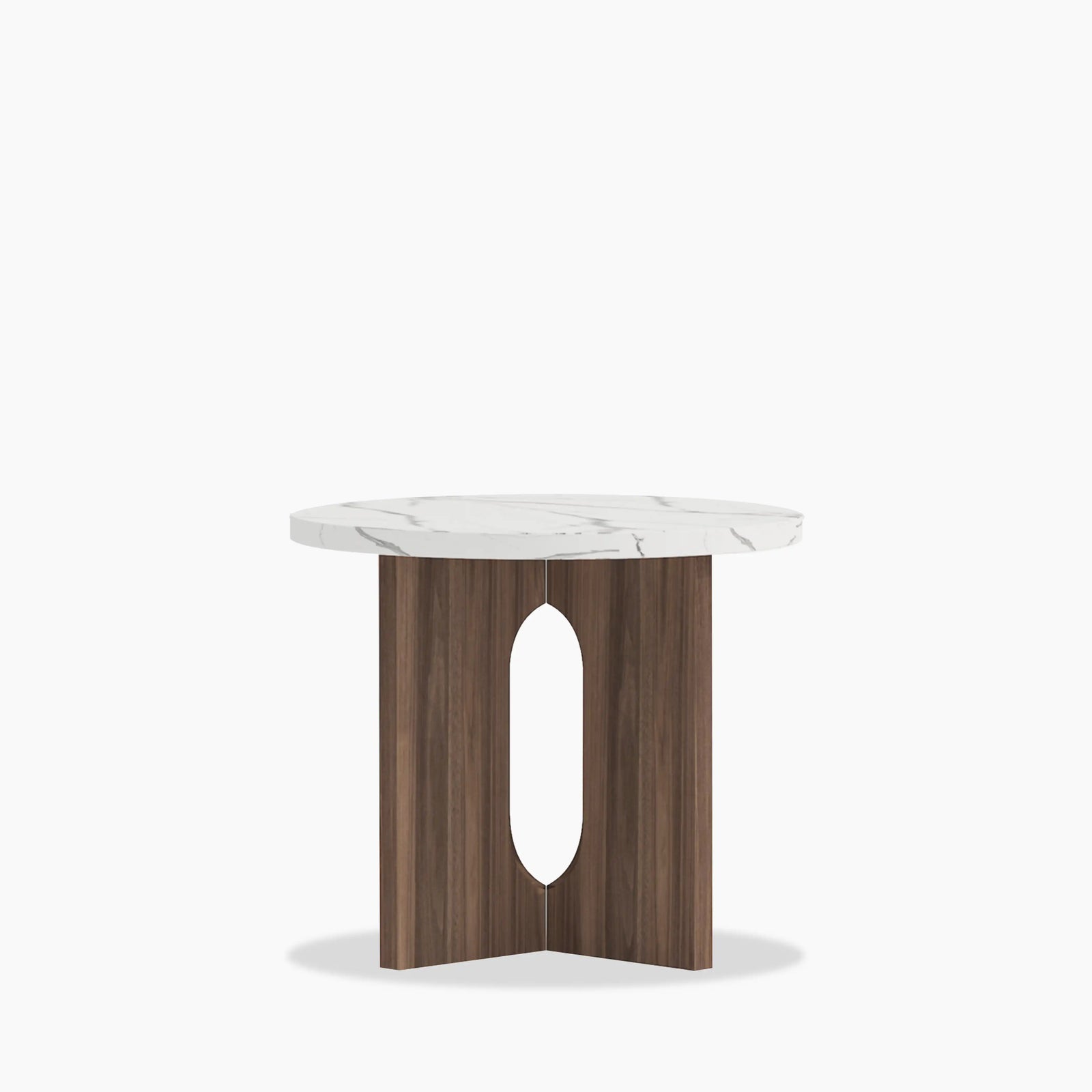 Moreton Round Wooden Side Table | White & Walnut