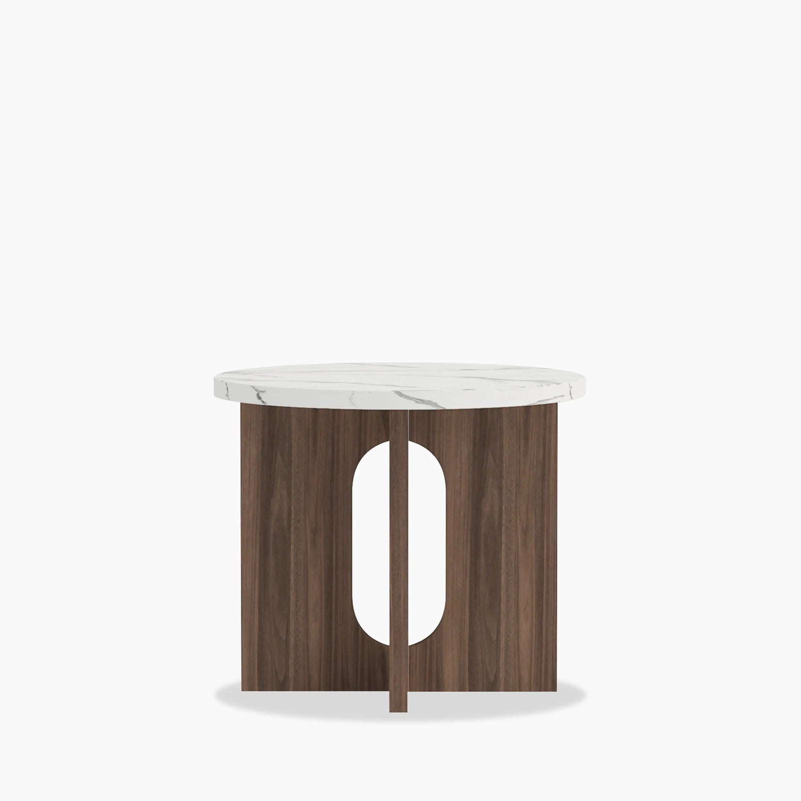 Moreton Round Wooden Side Table | White & Walnut