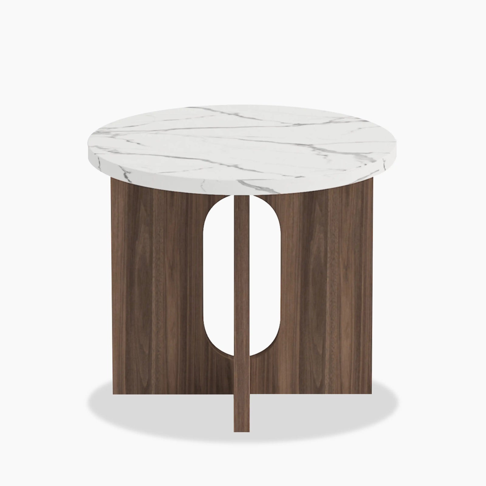 Moreton Round Wooden Side Table | White & Walnut