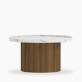 Raya Round Wooden Coffee Table | White Marble & Walnut
