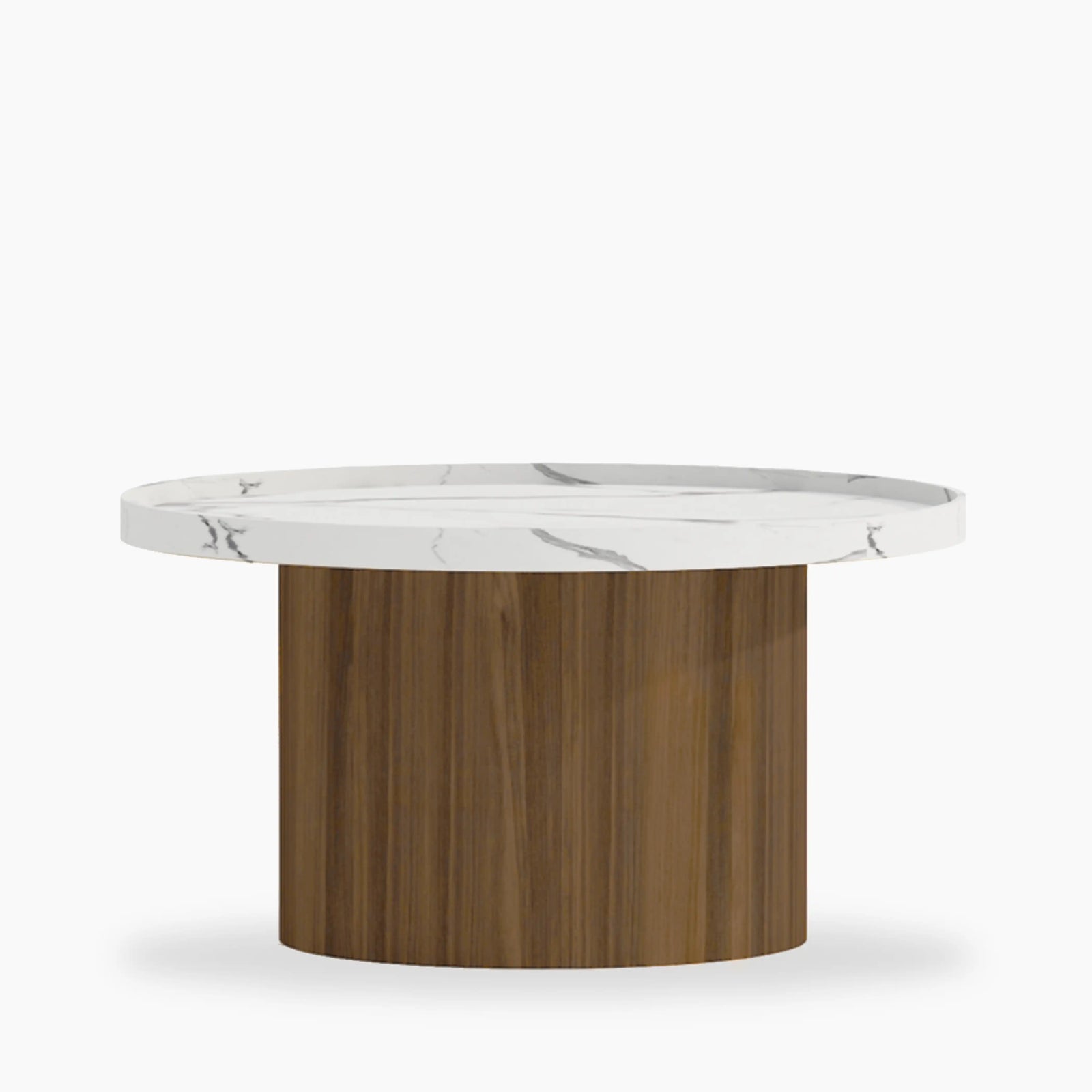 Raya Round Wooden Coffee Table | White Marble & Walnut