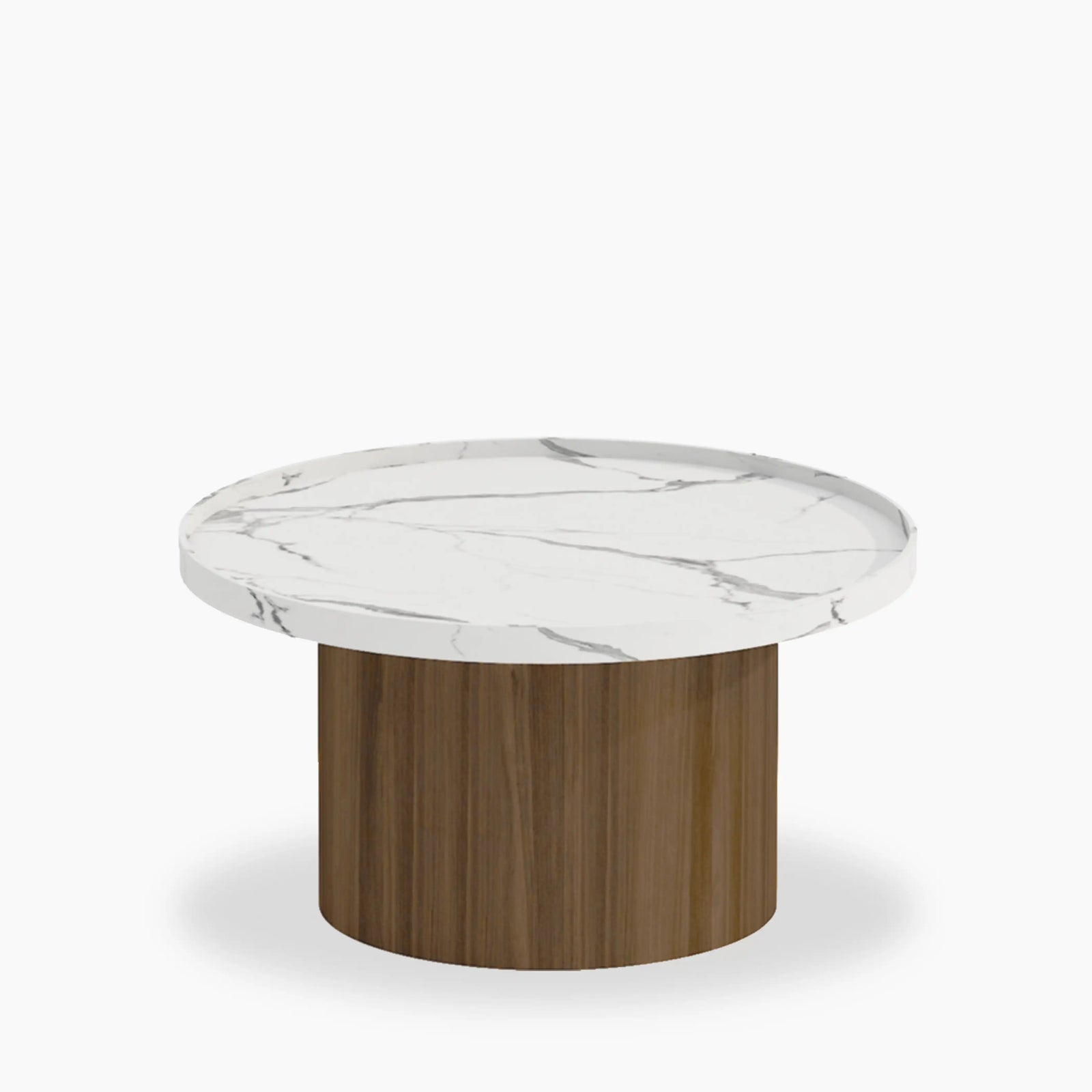 Raya Round Wooden Coffee Table | White Marble & Walnut