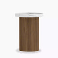 Raya Round Wooden Side Table | White Marble & Walnut