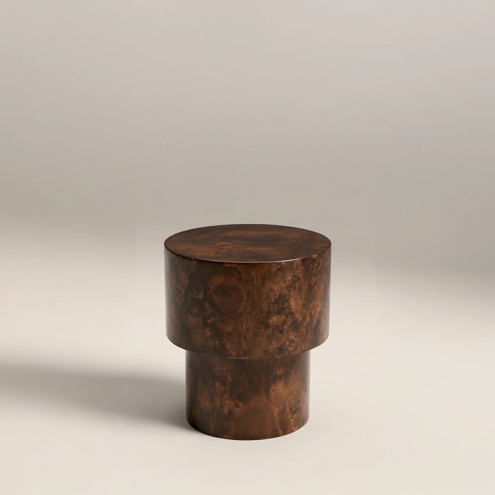 Dalton Round Wooden Side Table | Walnut Burl Wood