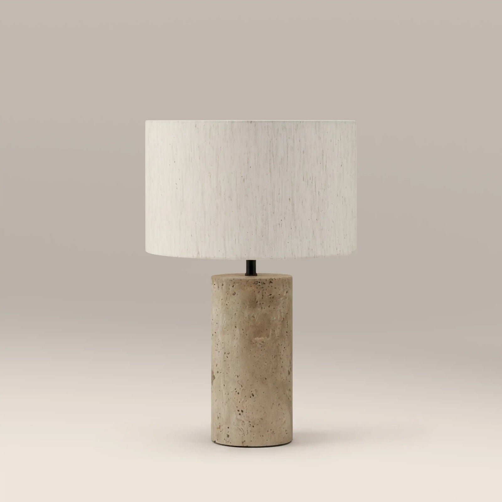 Emberlyn Table Lamp | White Linen & Natural Travertine