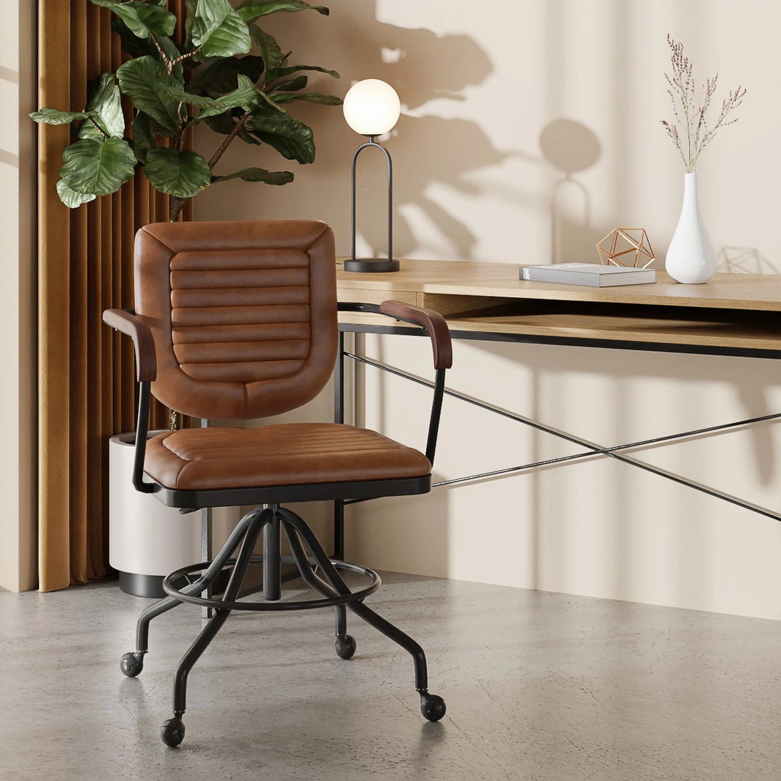 Wren Office Chair | Vintage Tan Faux Leather & Black