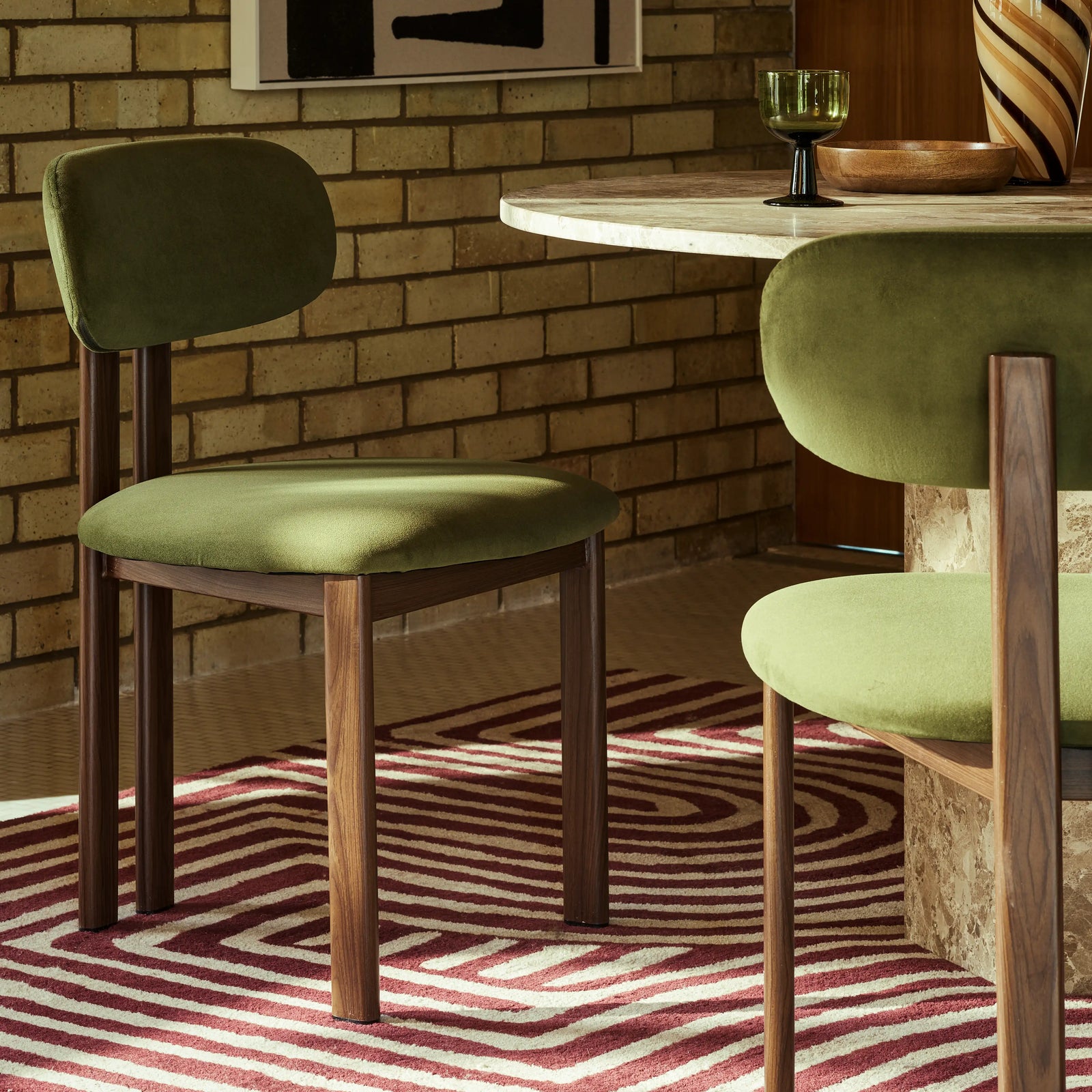 Arbor Dining Chair | Olive Green Sustainable Velvet & Walnut