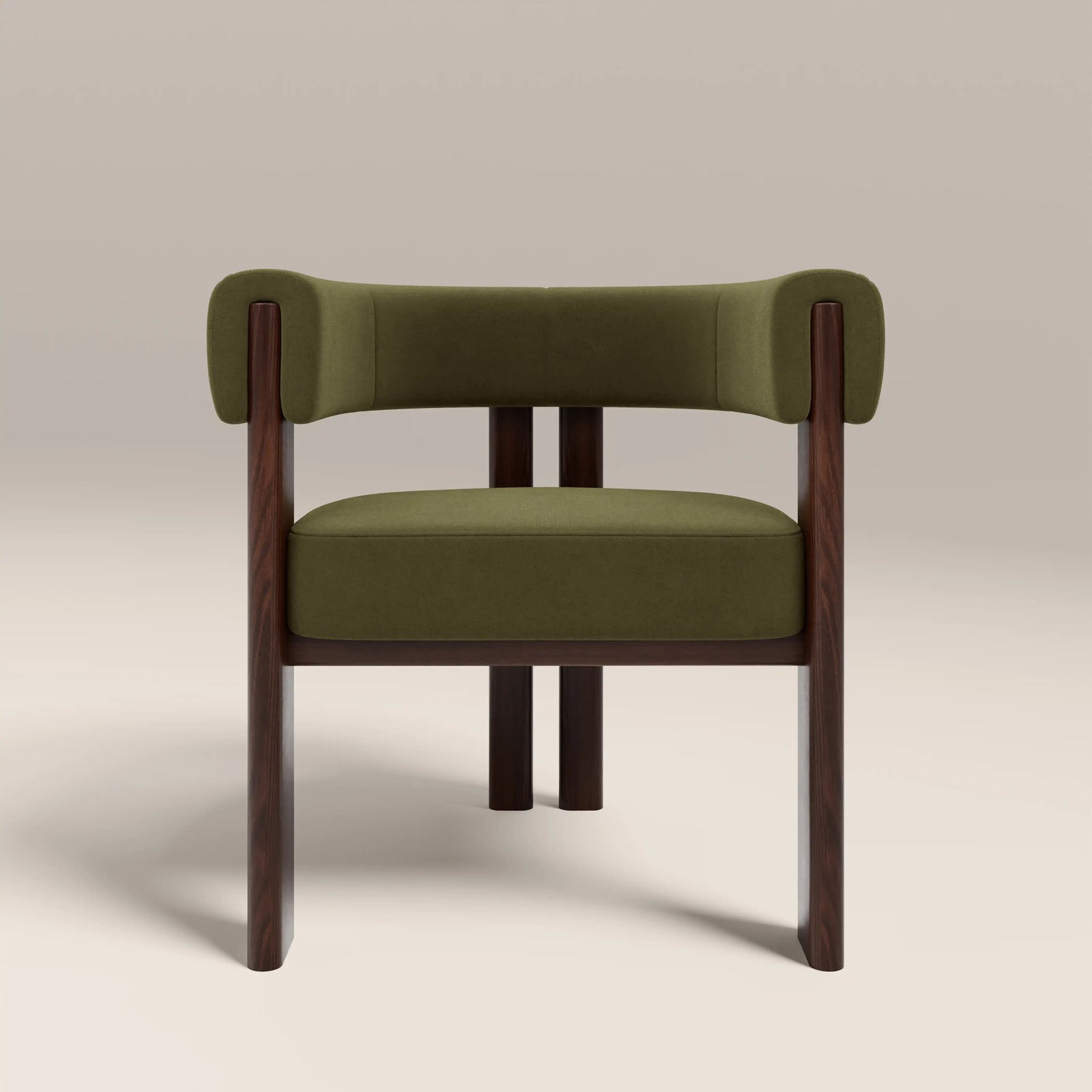 Cassius Carver Dining Chair | Moss Green Sustainable Mohair Velvet & Walnut