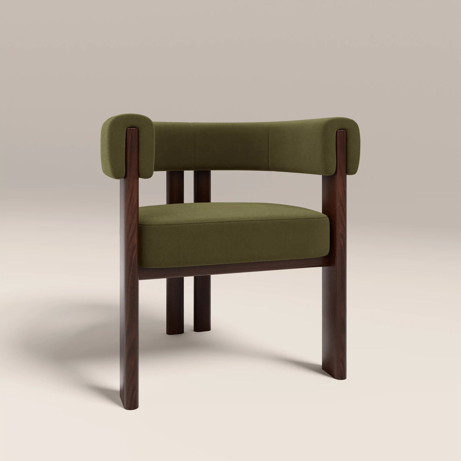Cassius Carver Dining Chair | Moss Green Sustainable Mohair Velvet & Walnut
