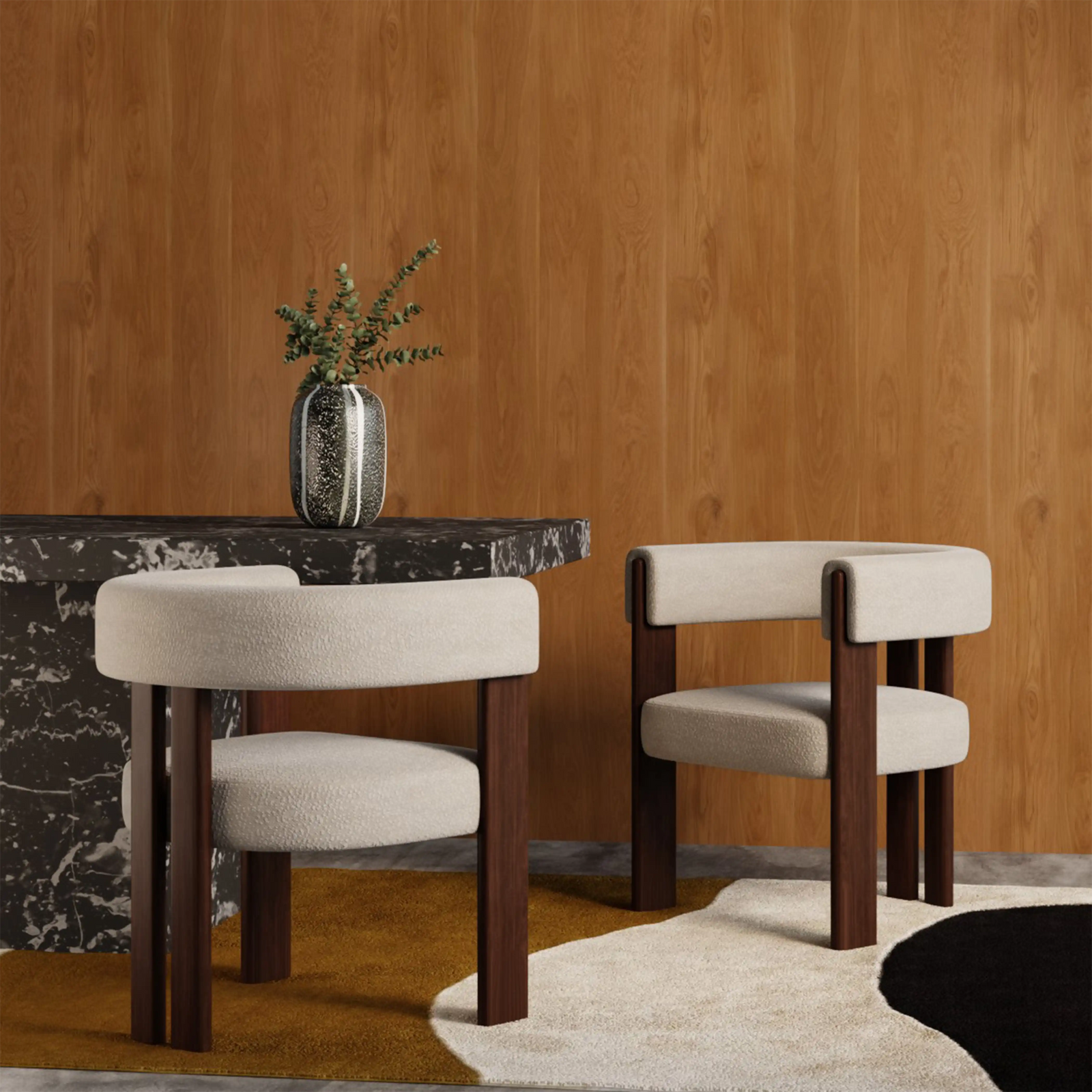 Cassius Dining Chair | Speckled Stone Sustainable Boucle & Walnut