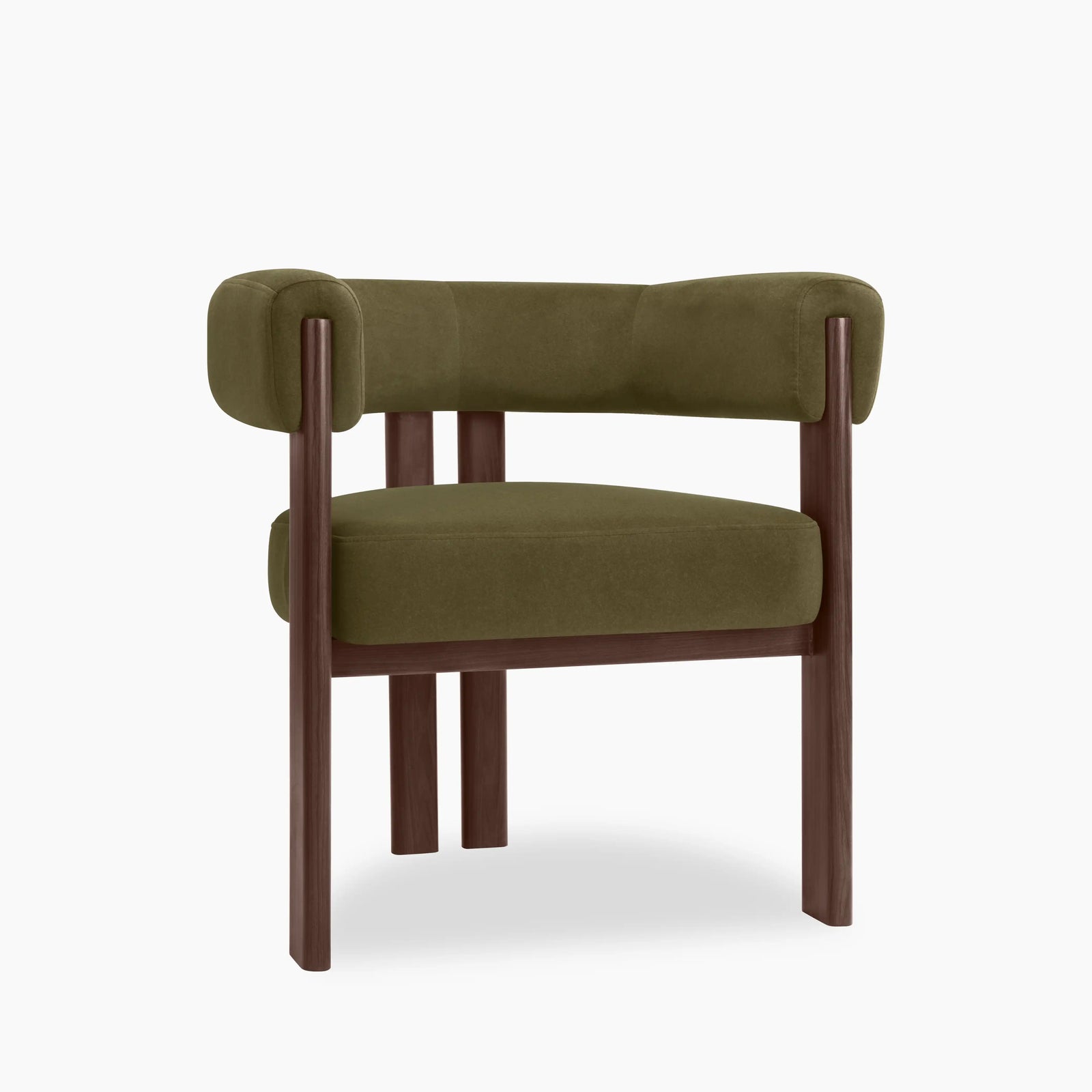 Cassius Carver Dining Chair | Moss Green Sustainable Mohair Velvet & Walnut