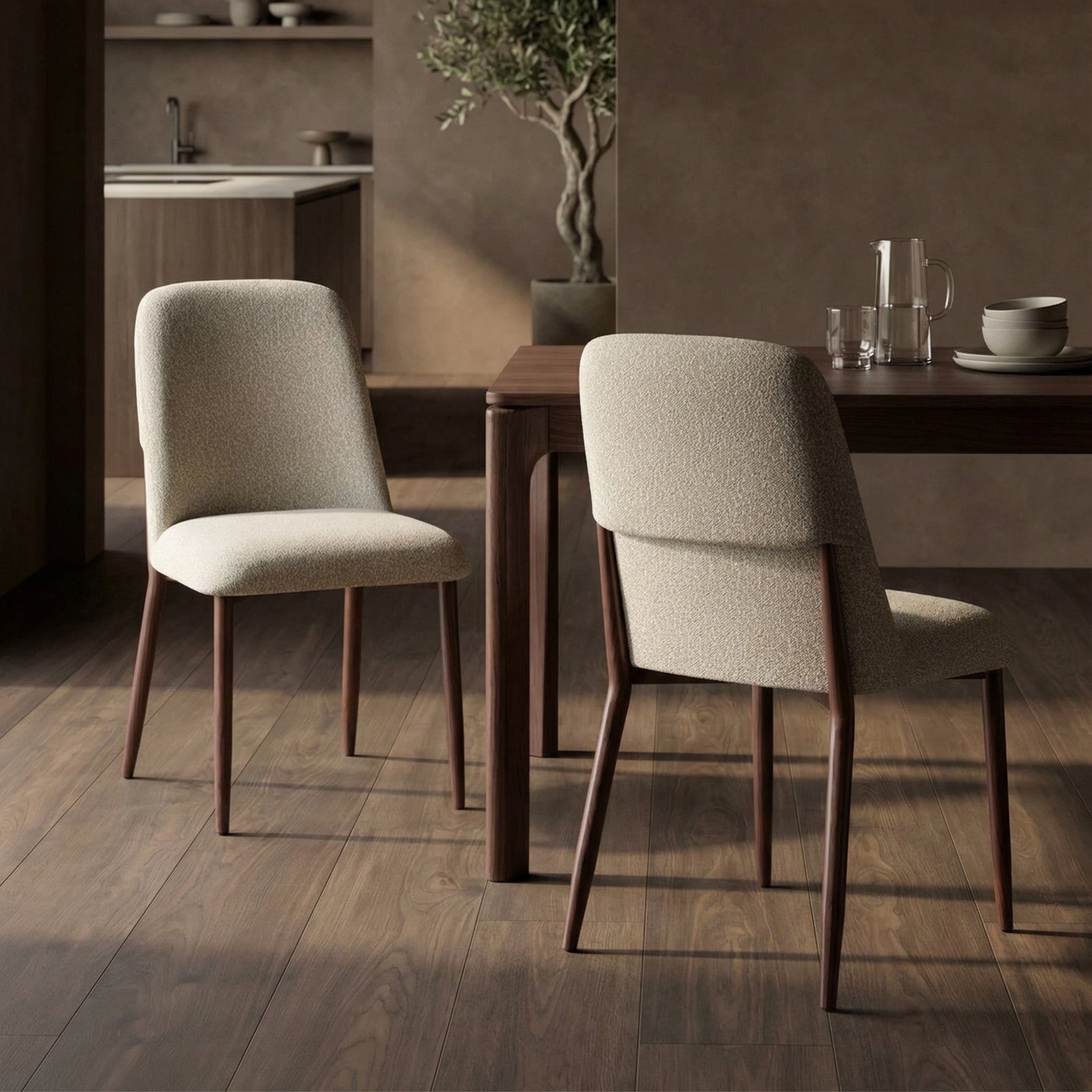 Amari Dining Chair | Speckled Stone Sustainable Boucle & Walnut