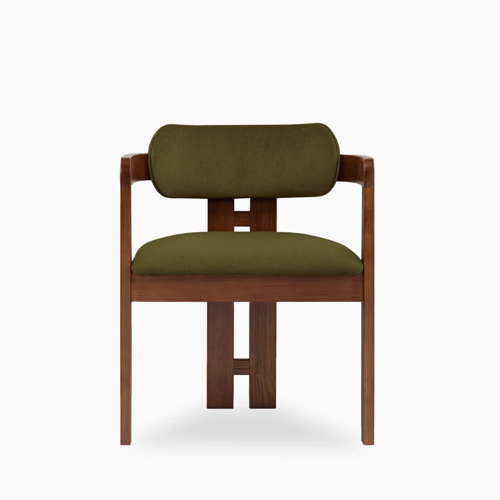 Hallie Carver Dining Chair | Moss Green Sustainable Mohair Velvet & Walnut