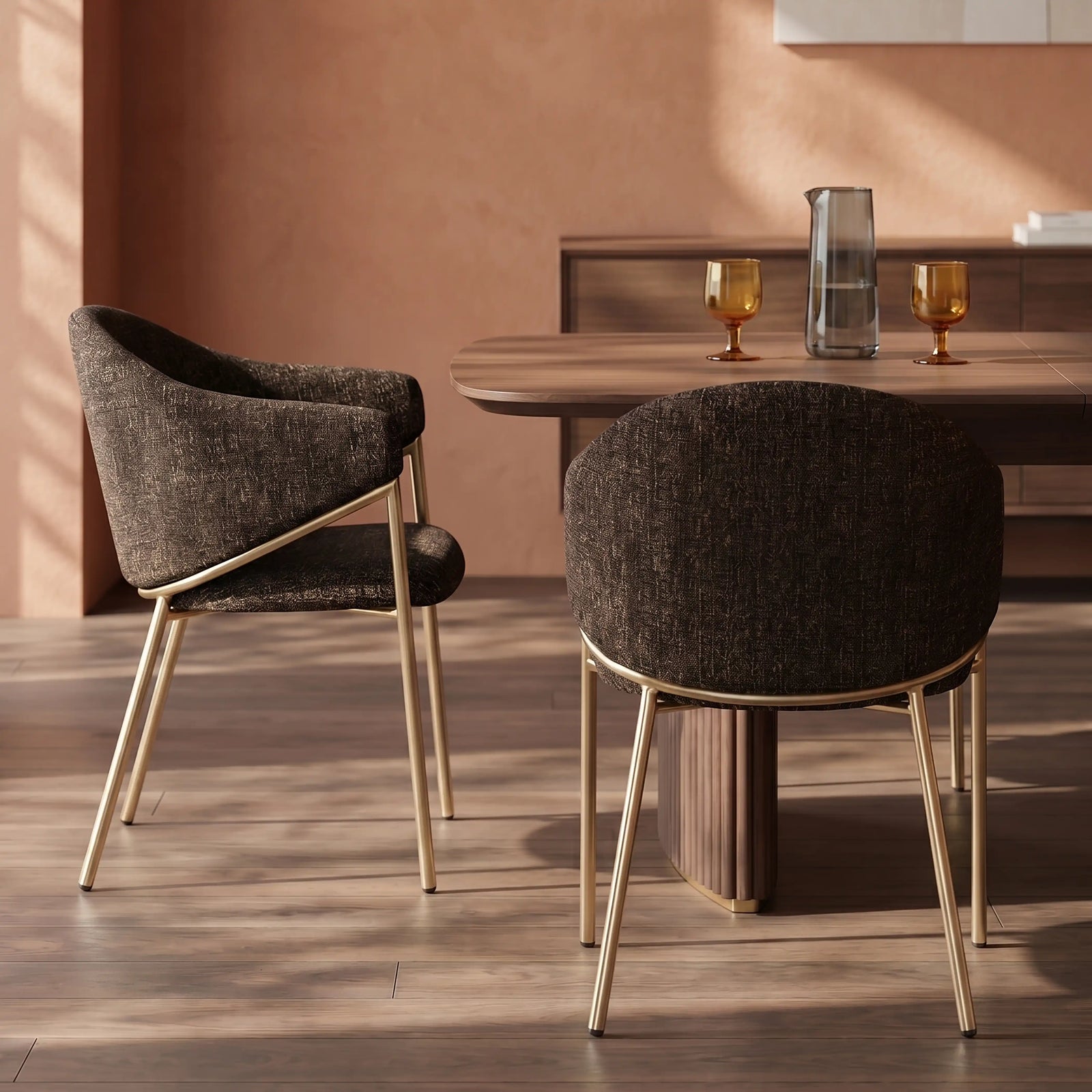 Luca Carver Dining Chair | Speckled Espresso Boucle & Brass