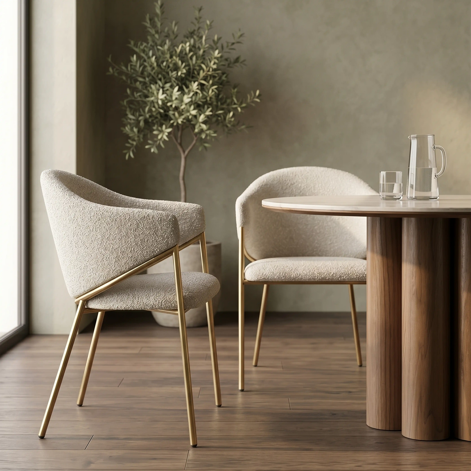 Luca Carver Dining Chair | Speckled Stone Sustainable Boucle & Brass
