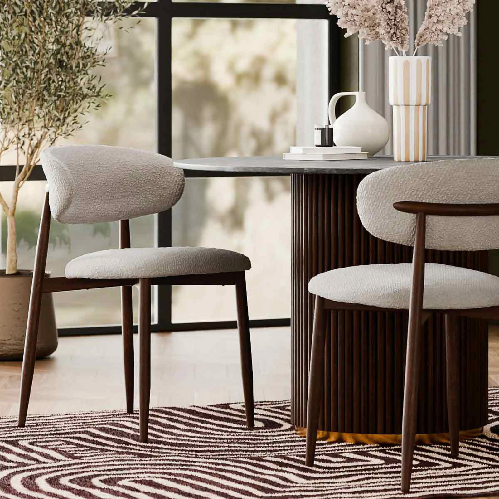 halston dining chair speckled stone sustainable boucle walnut effect