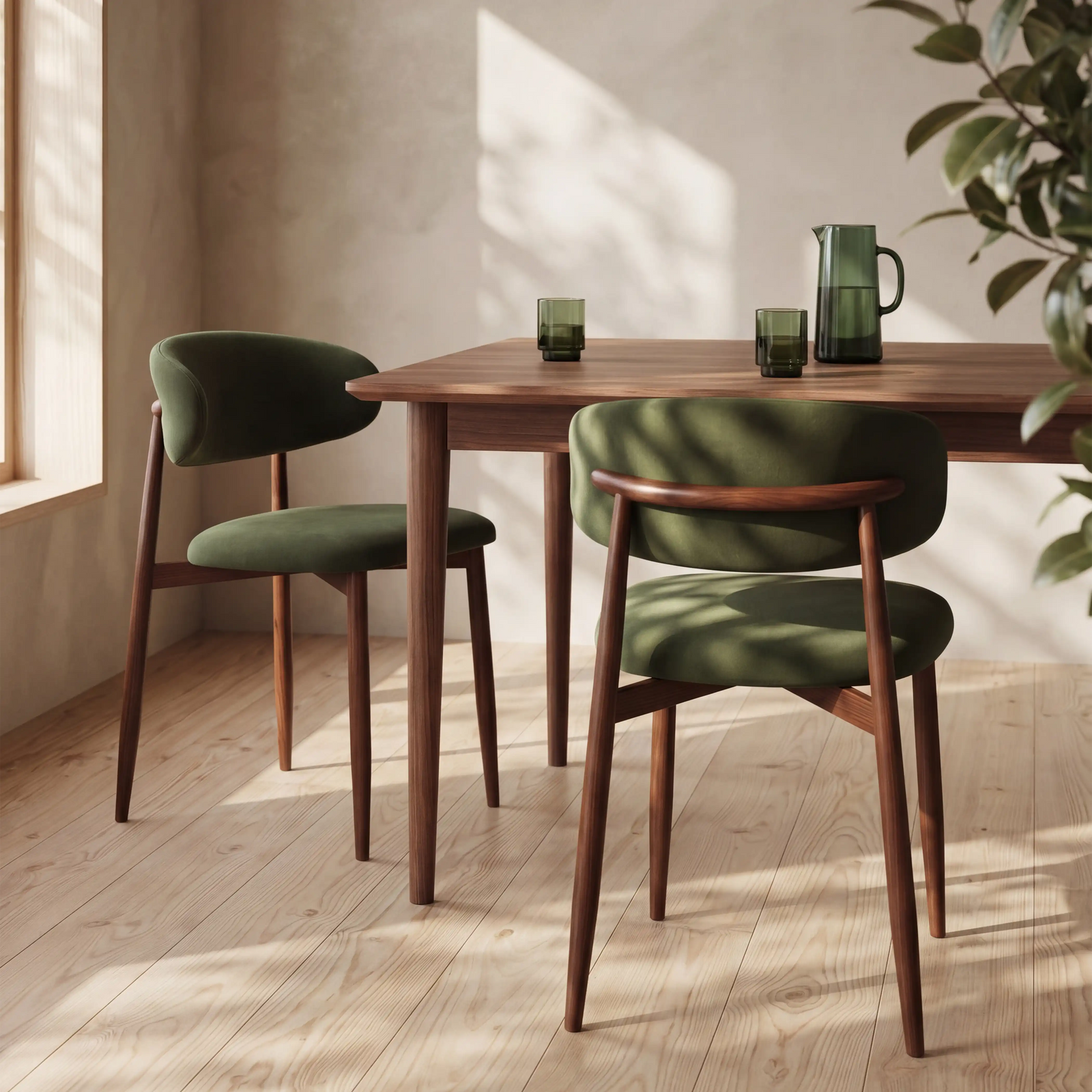 Halston Dining Chair | Olive Green Sustainable Velvet & Walnut