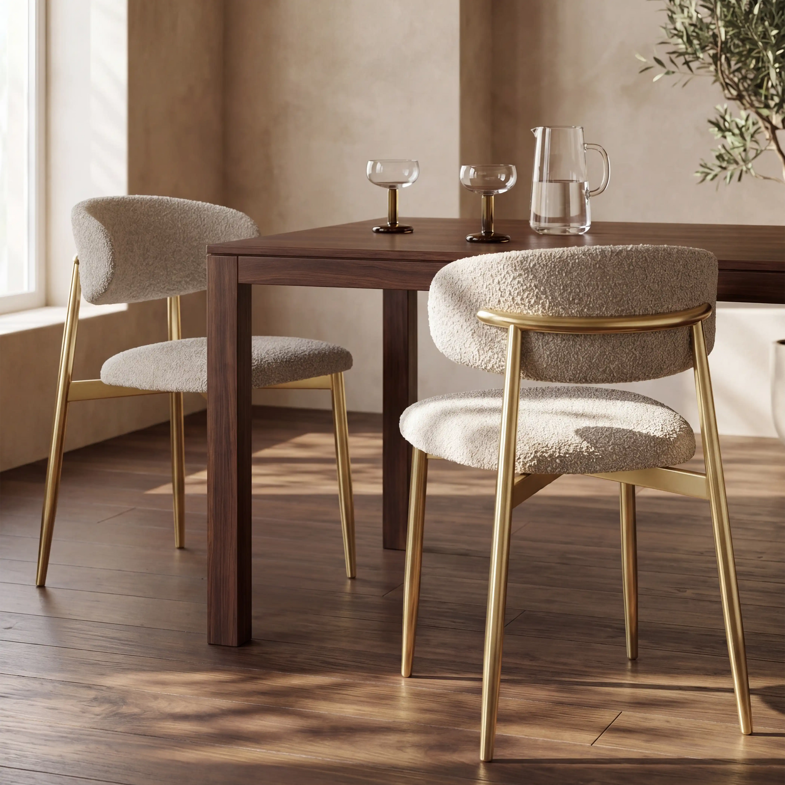 Halston Dining Chair | Speckled Stone Sustainable Boucle & Brass