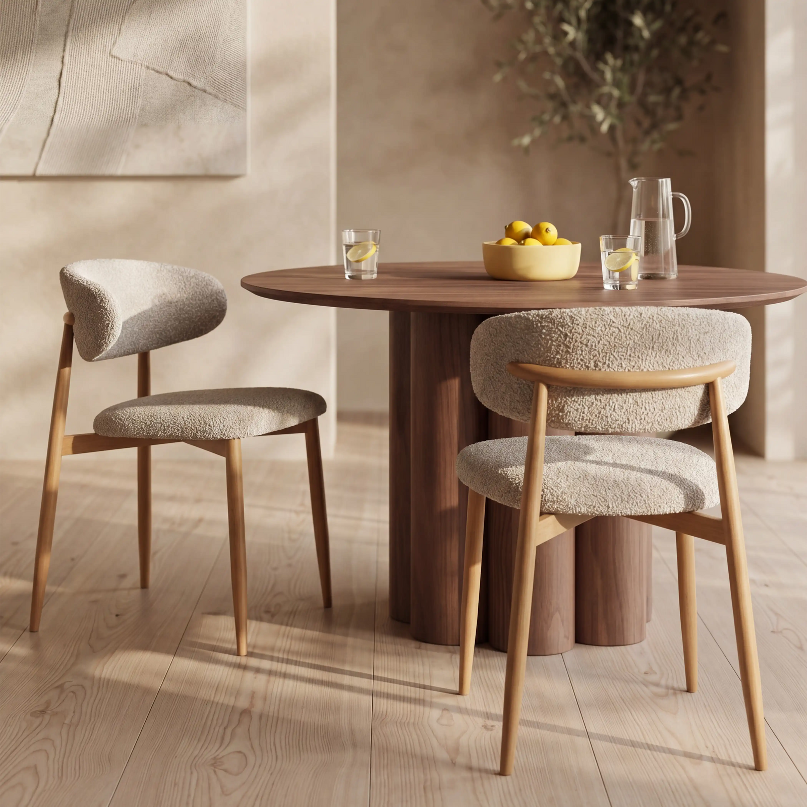 Halston Dining Chair | Speckled Stone Sustainable Boucle & Oak