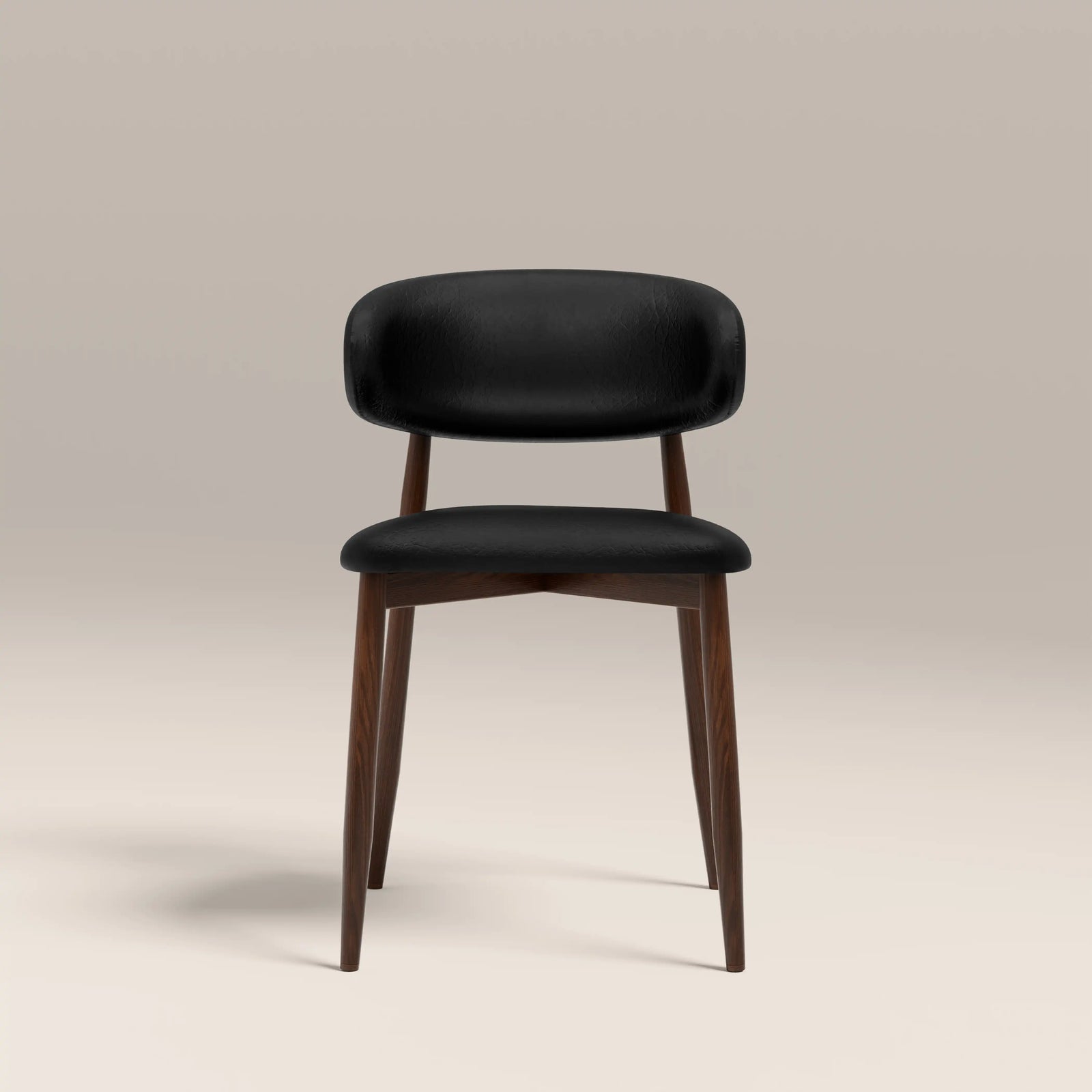 Halston Dining Chair | Vintage Black Faux Leather & Walnut