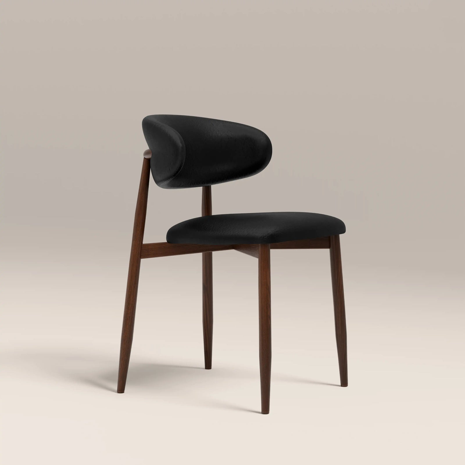 Halston Dining Chair | Vintage Black Faux Leather & Walnut