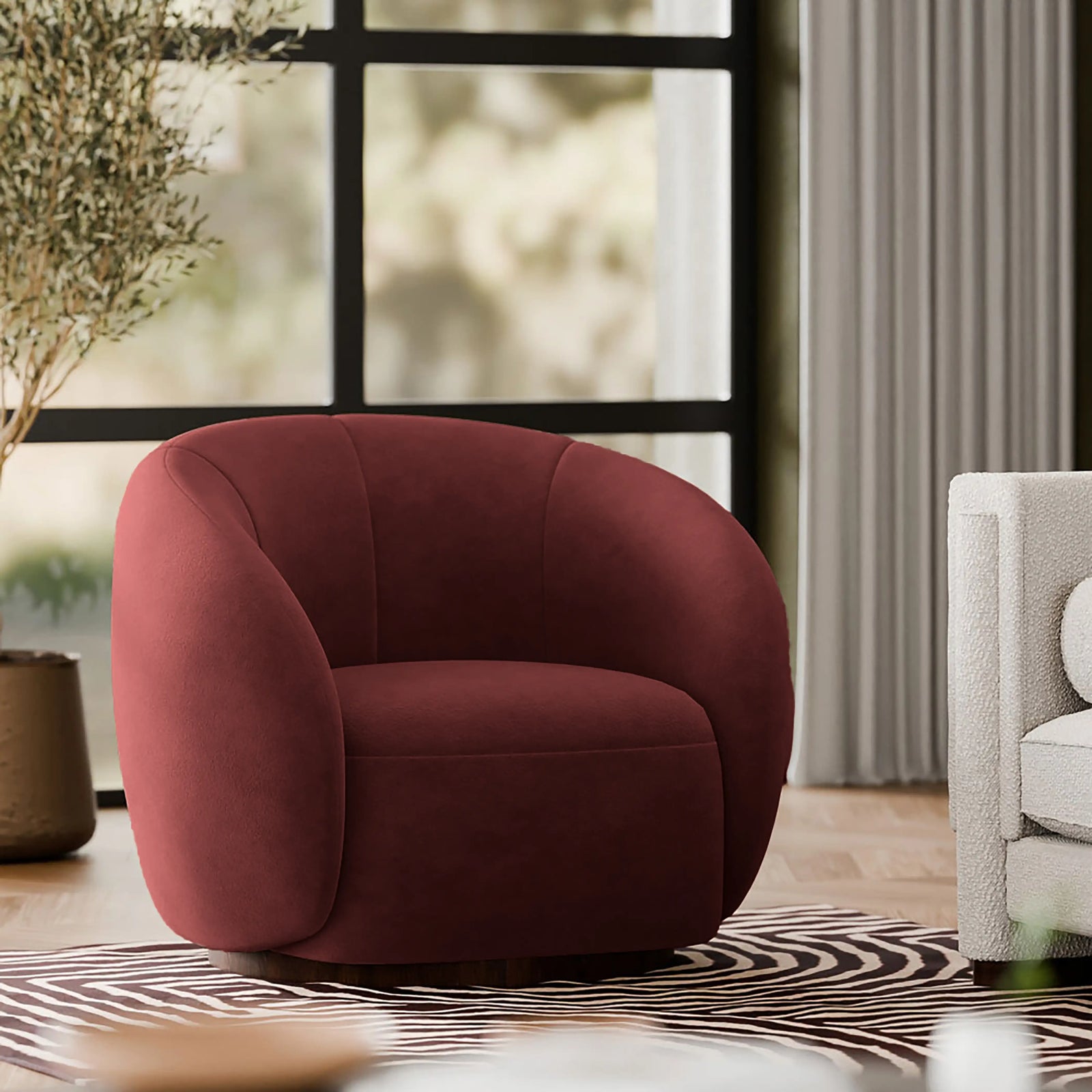 emile swivel armchair in rust sustainable velvet