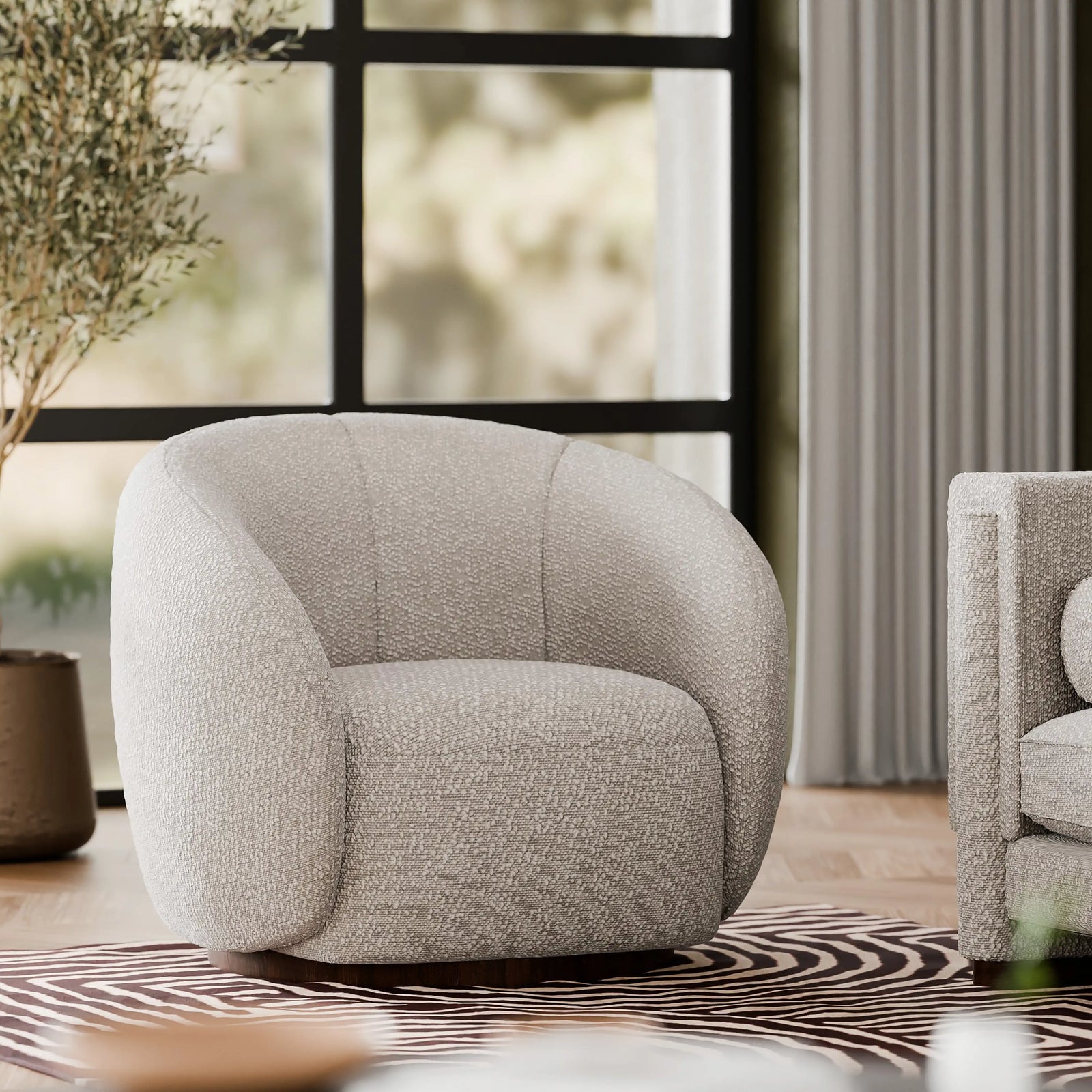 emile swivel armchair speckled stone sustainable boucle