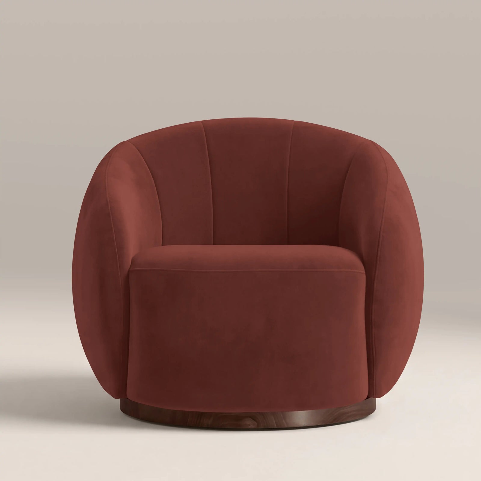 Emile Swivel Armchair | Rust Red Sustainable Velvet & Walnut