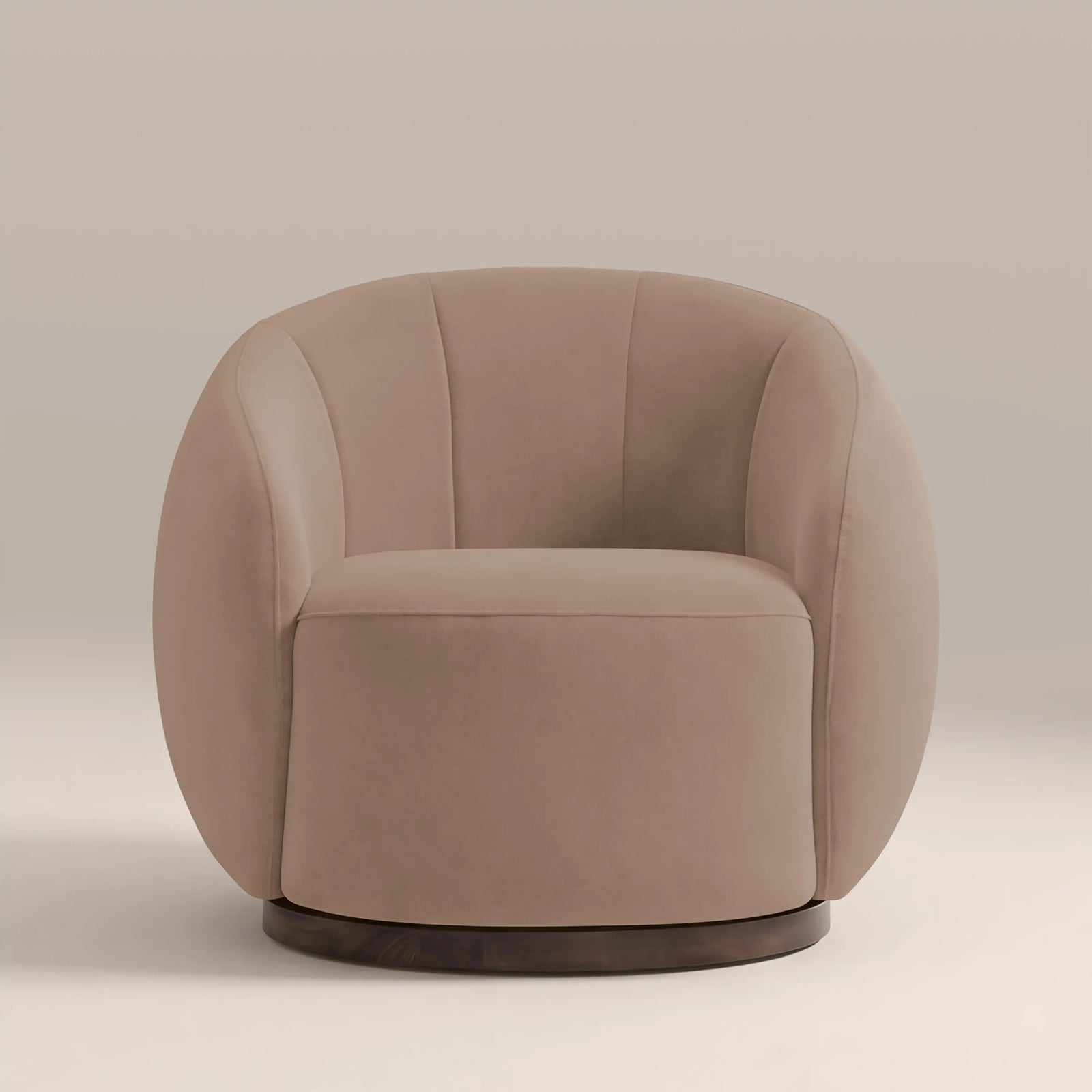 Emile Swivel Armchair | Taupe Sustainable Velvet & Walnut & Walnut