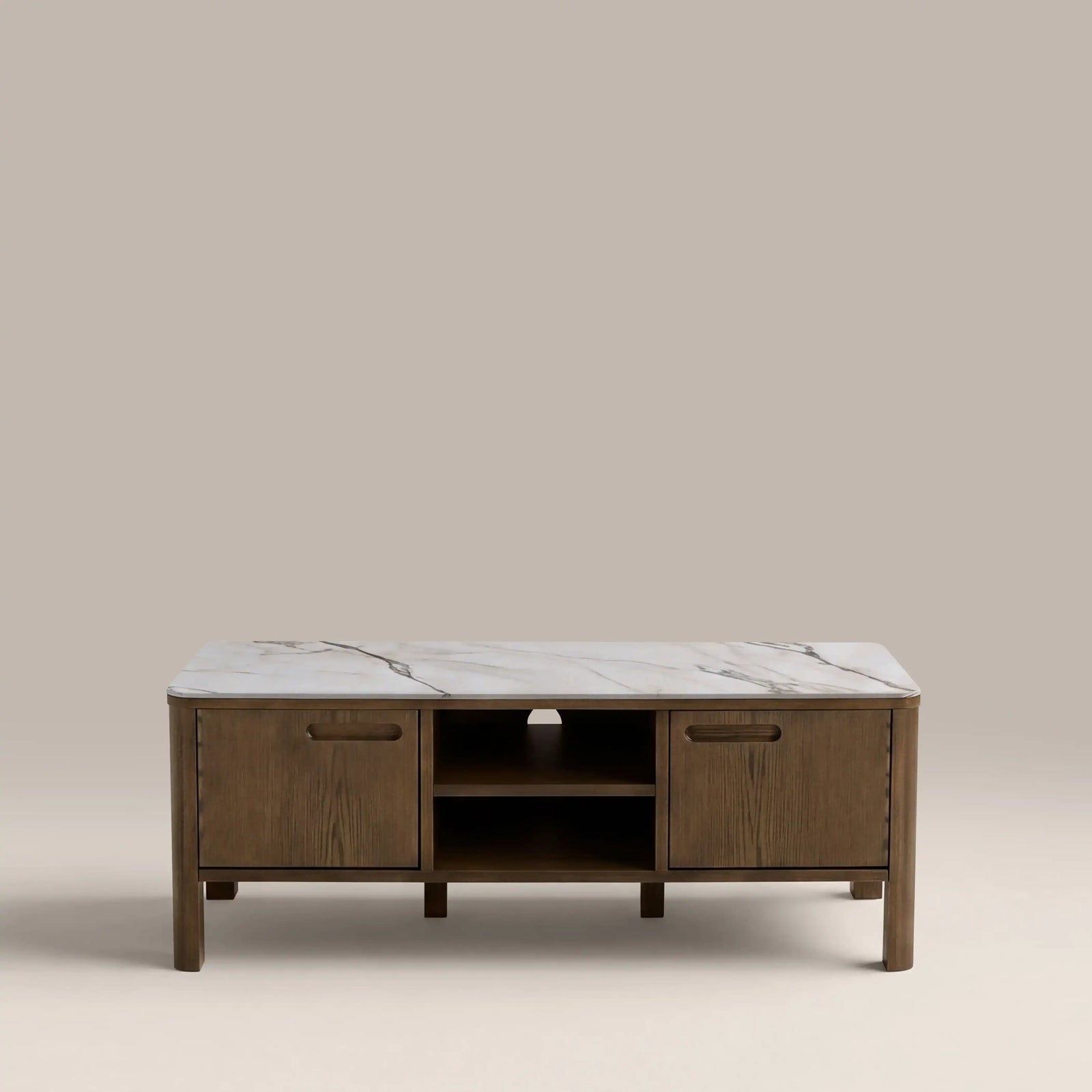 Southampton Wooden TV Stand | Ecru Ceramic & Smoked Walnut