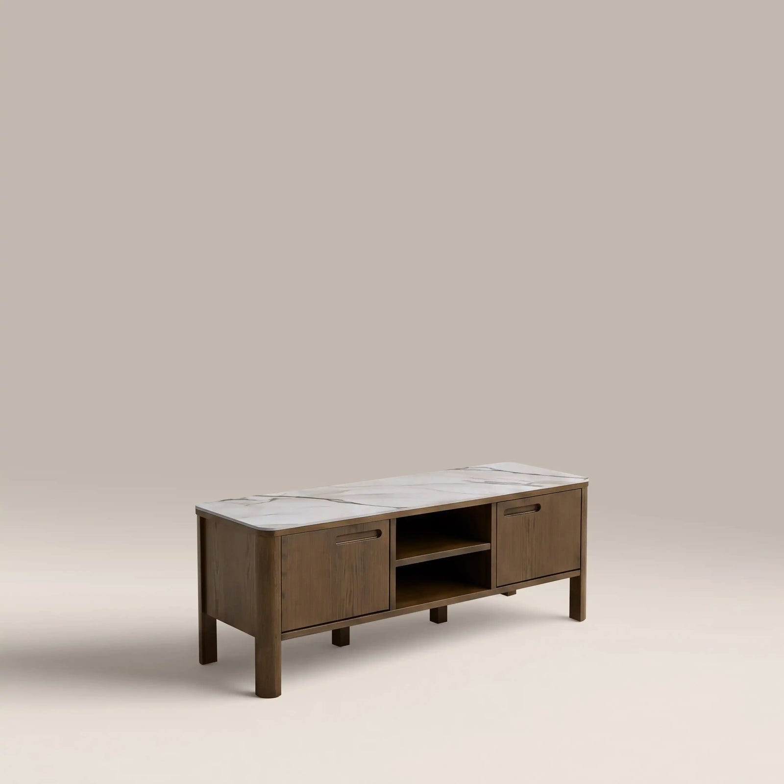 Southampton Wooden TV Stand | Ecru Ceramic & Smoked Walnut