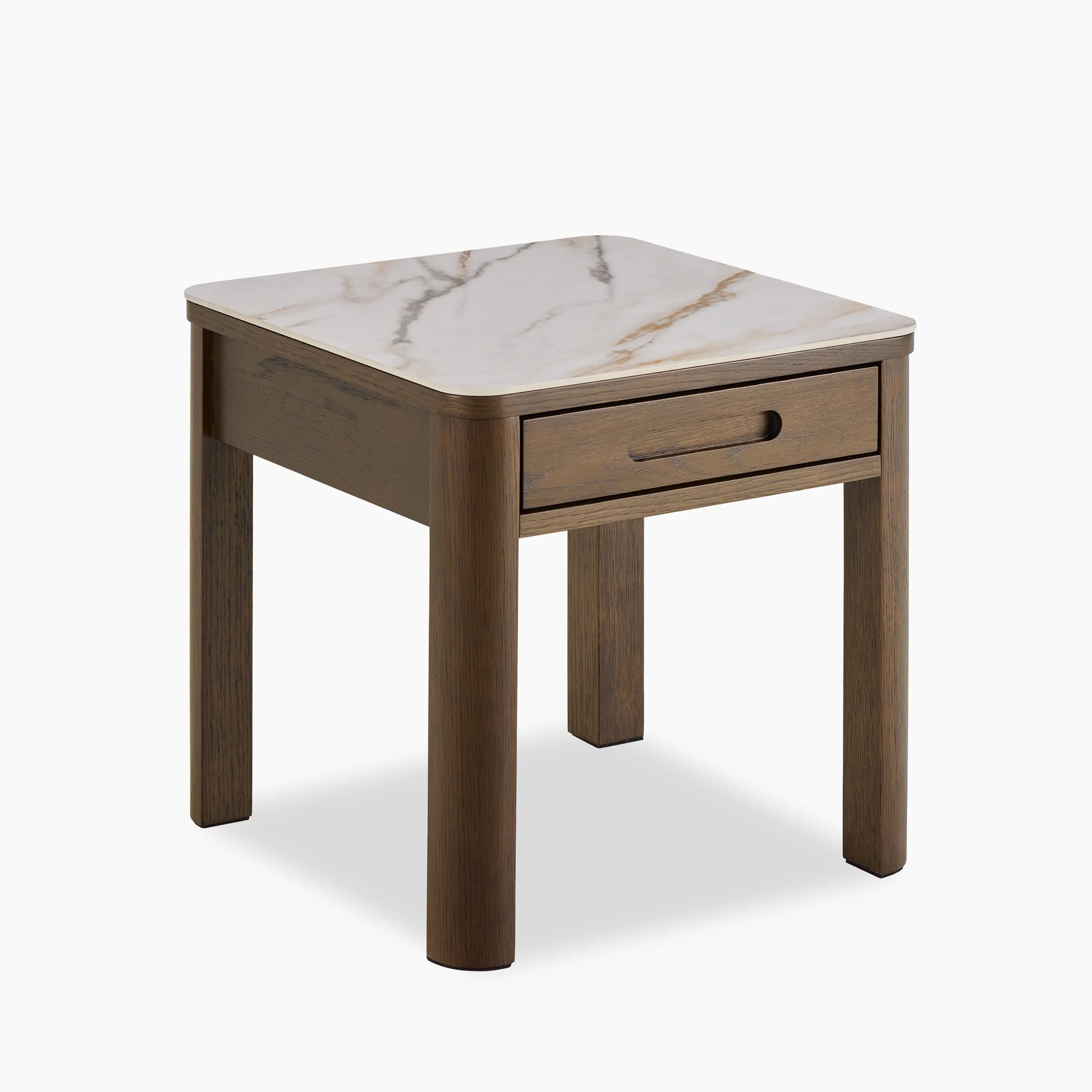 Southampton Square Bedside Table | Ecru Ceramic & Smoked Walnut