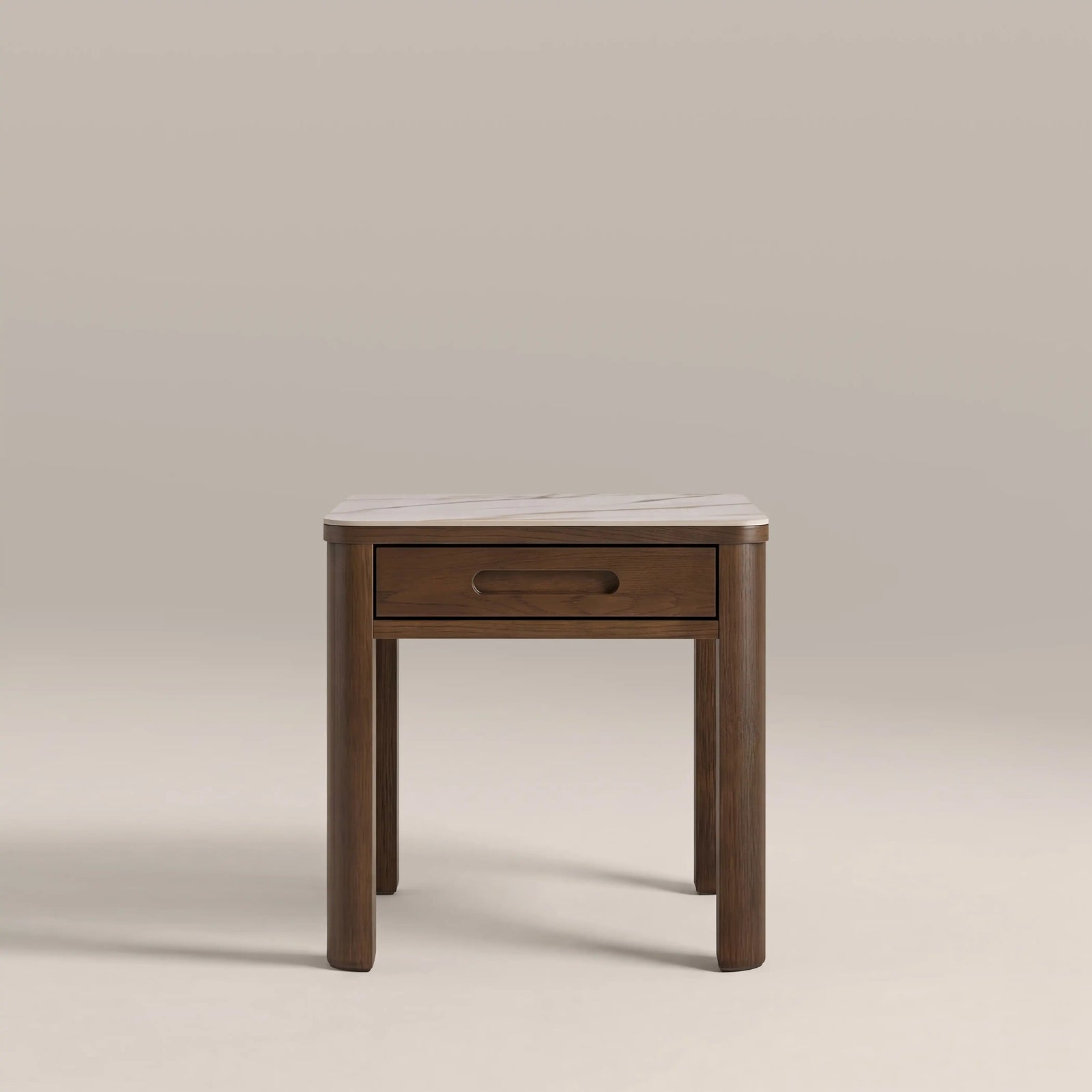 Southampton 1 Drawer Square Bedside Table | Ecru Ceramic & Smoked Walnut
