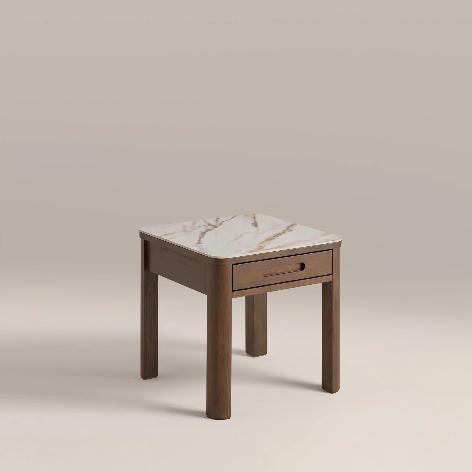 Southampton 1 Drawer Square Bedside Table | Ecru Ceramic & Smoked Walnut